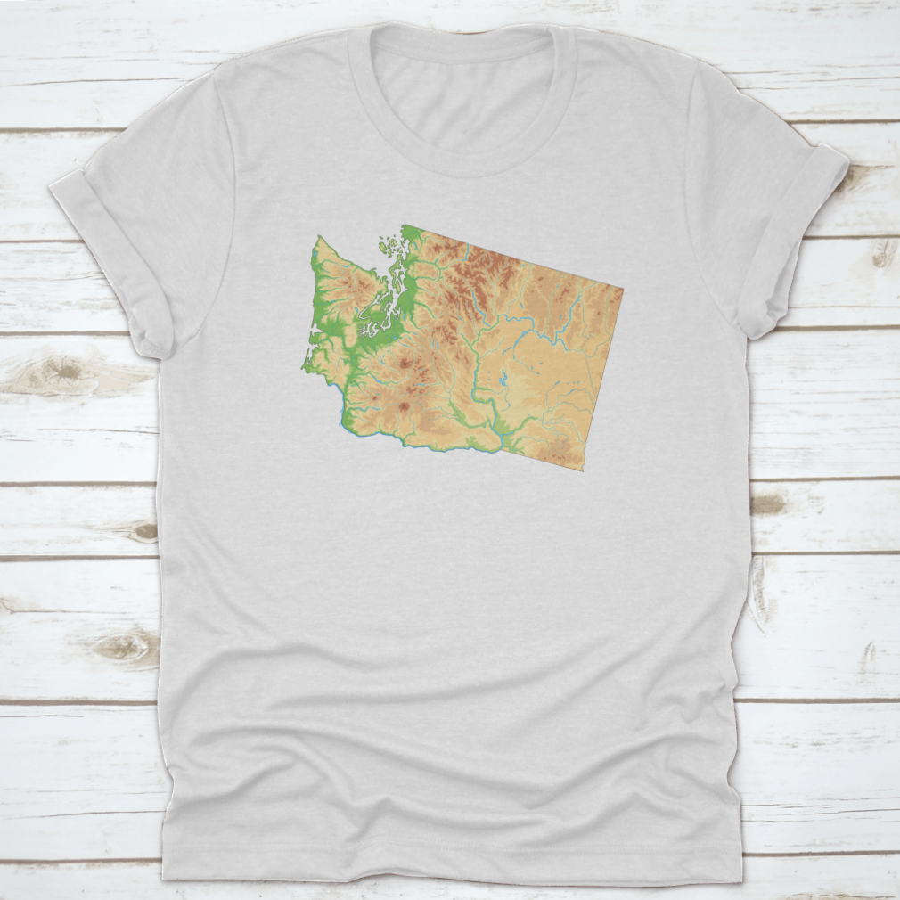 Highly detailed vector illustration of Washington State's physical geography, showcasing mountains, rivers, and valleys.