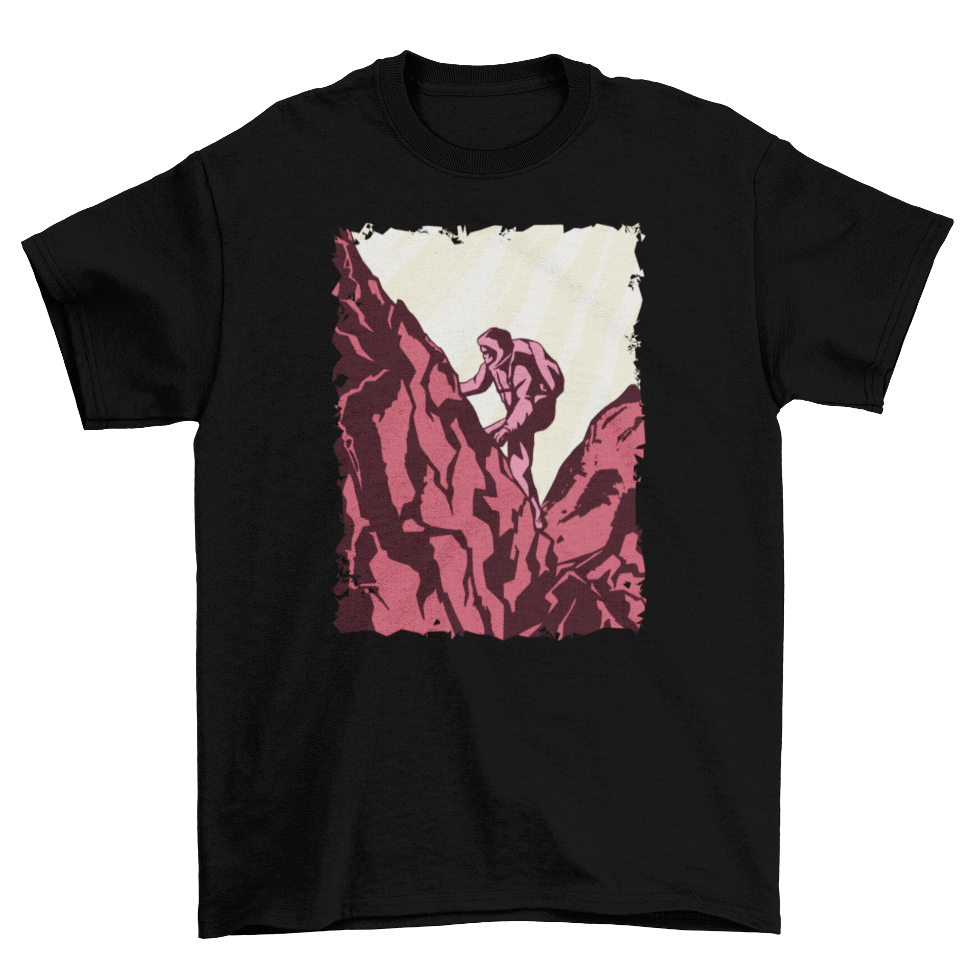 A stylish Hiker t-shirt featuring a vibrant illustration of a person hiking amidst nature.