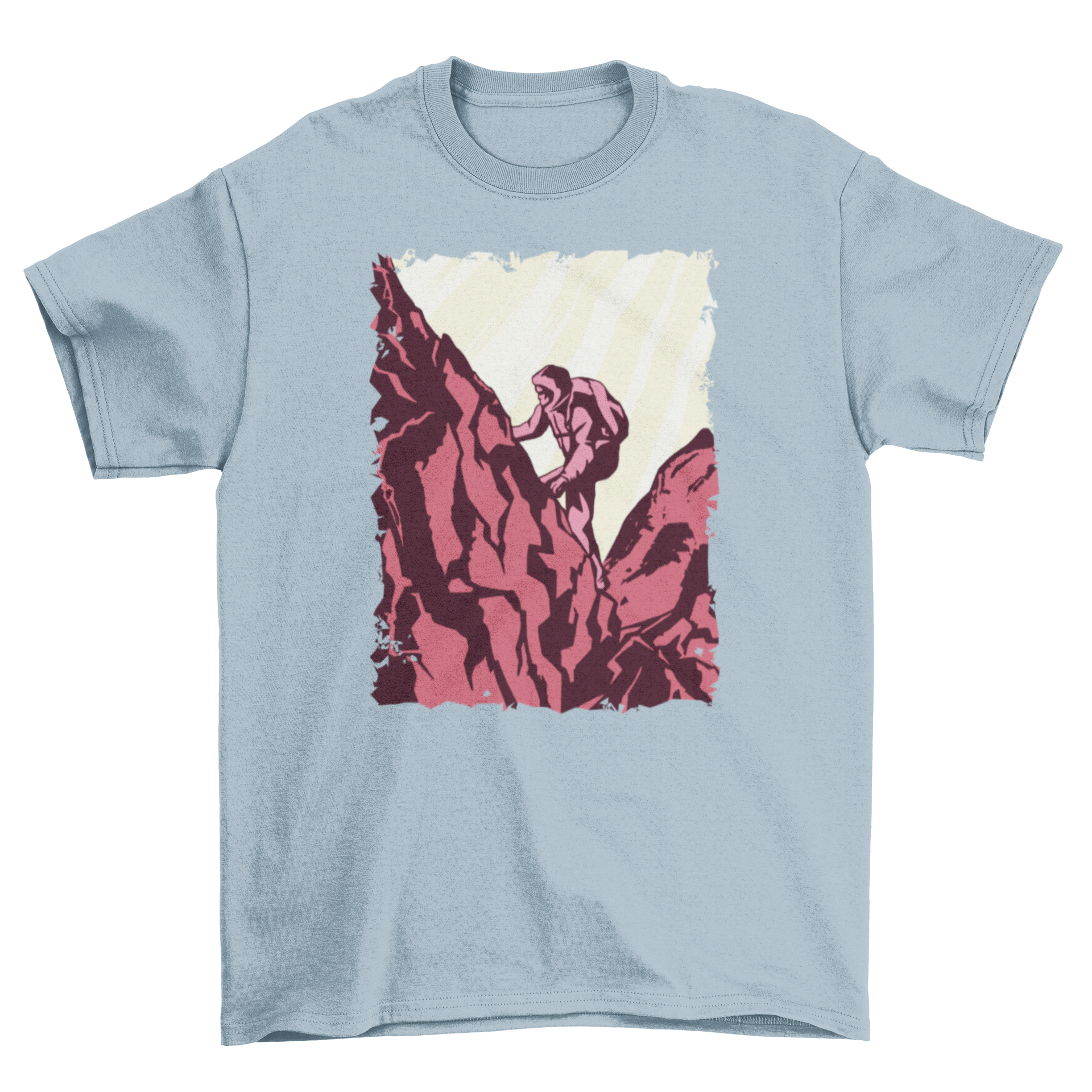 A stylish Hiker t-shirt featuring a vibrant illustration of a person hiking amidst nature.