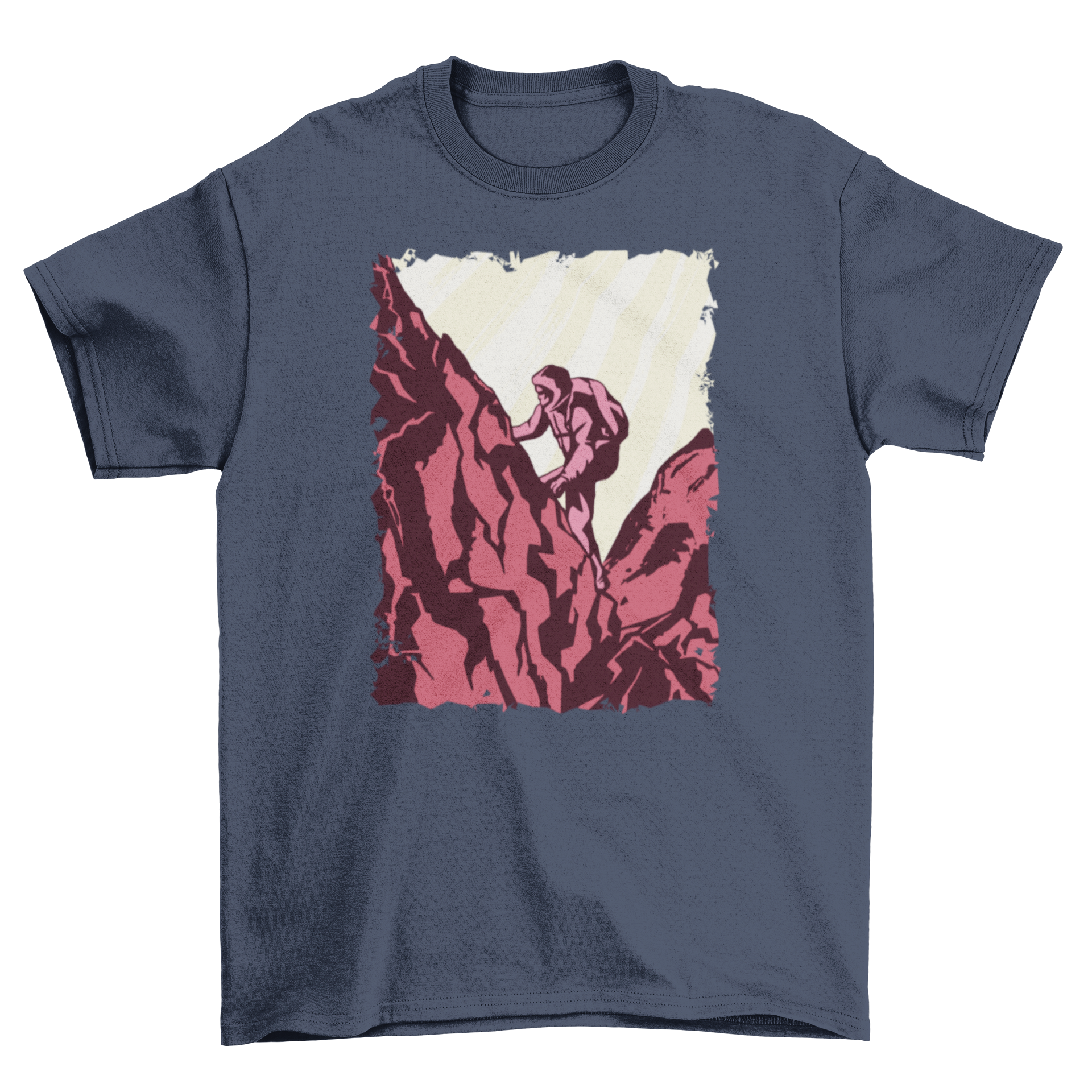 A stylish Hiker t-shirt featuring a vibrant illustration of a person hiking amidst nature.