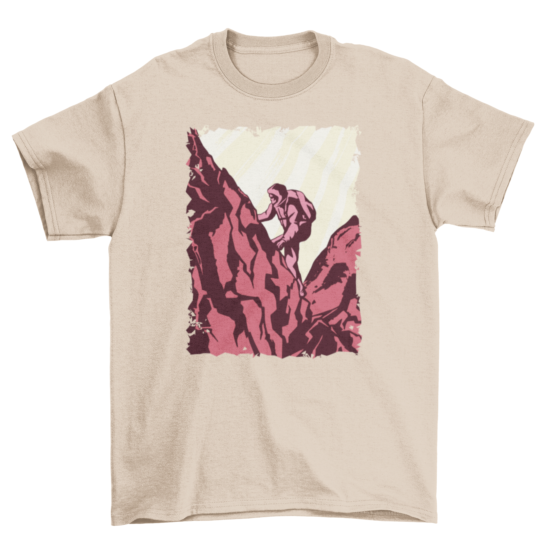 A stylish Hiker t-shirt featuring a vibrant illustration of a person hiking amidst nature.