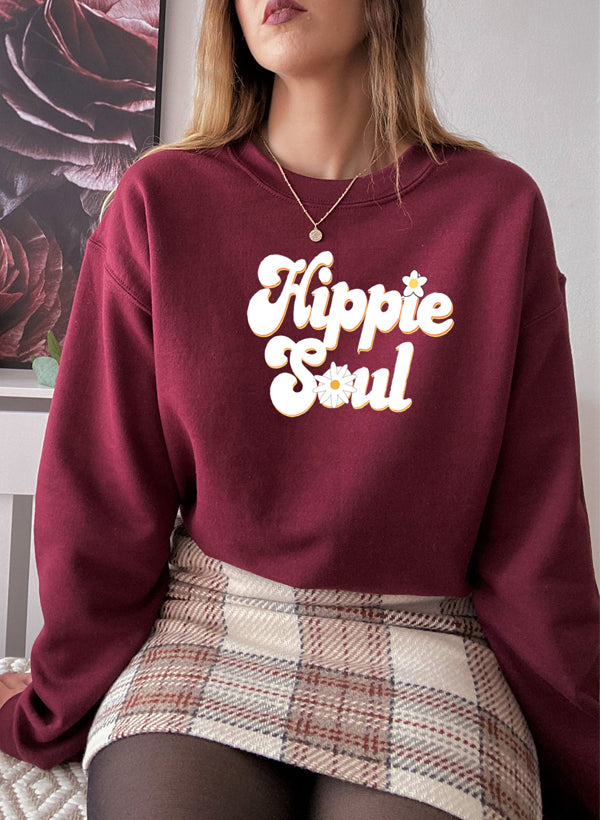 Hippie Soul Sweat Shirt featuring unique artistic designs, made from warm cotton/poly fleece blend.