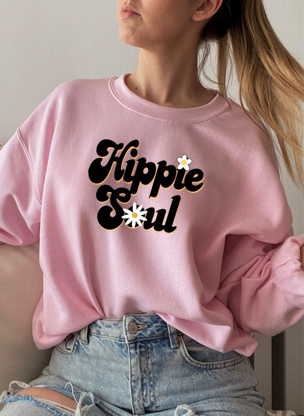 Hippie Soul Sweat Shirt featuring unique artistic designs, made from warm cotton/poly fleece blend.