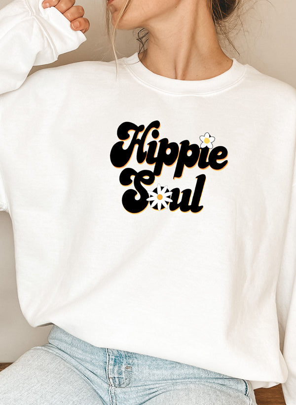 Hippie Soul Sweat Shirt featuring unique artistic designs, made from warm cotton/poly fleece blend.