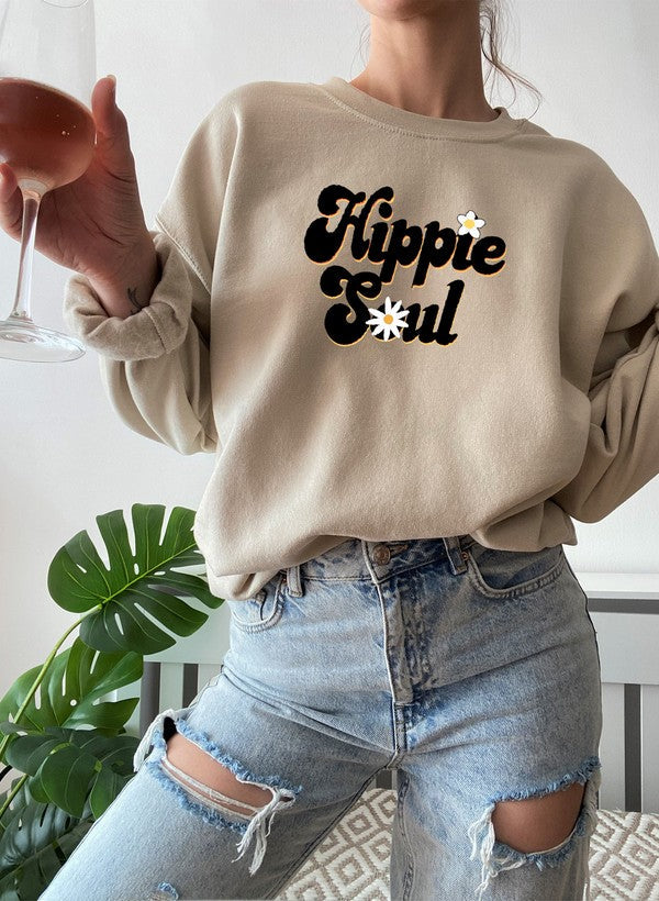 Hippie Soul Sweat Shirt featuring unique artistic designs, made from warm cotton/poly fleece blend.