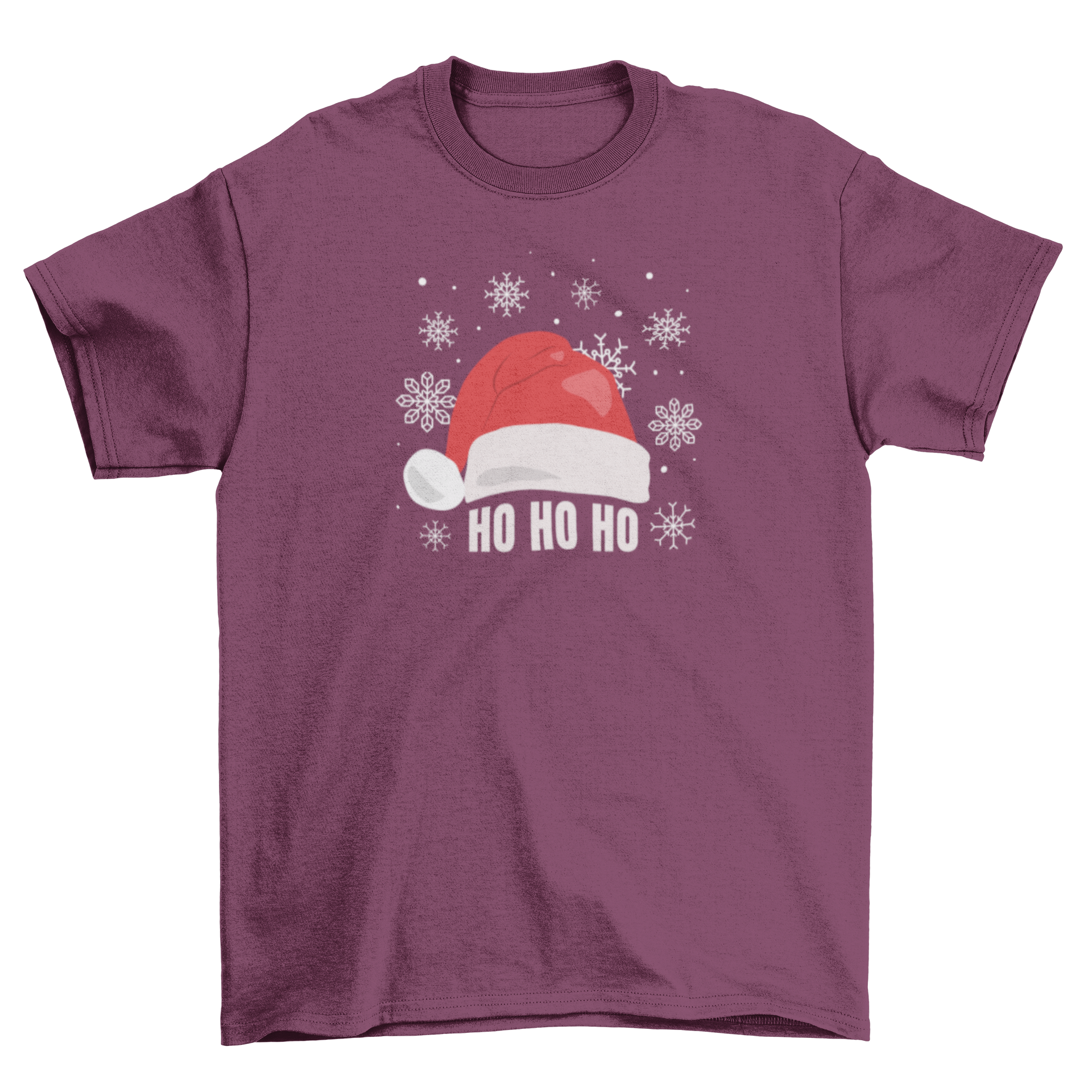 A festive T-shirt featuring a Santa hat and the text 'HO HO HO', perfect for Christmas celebrations.