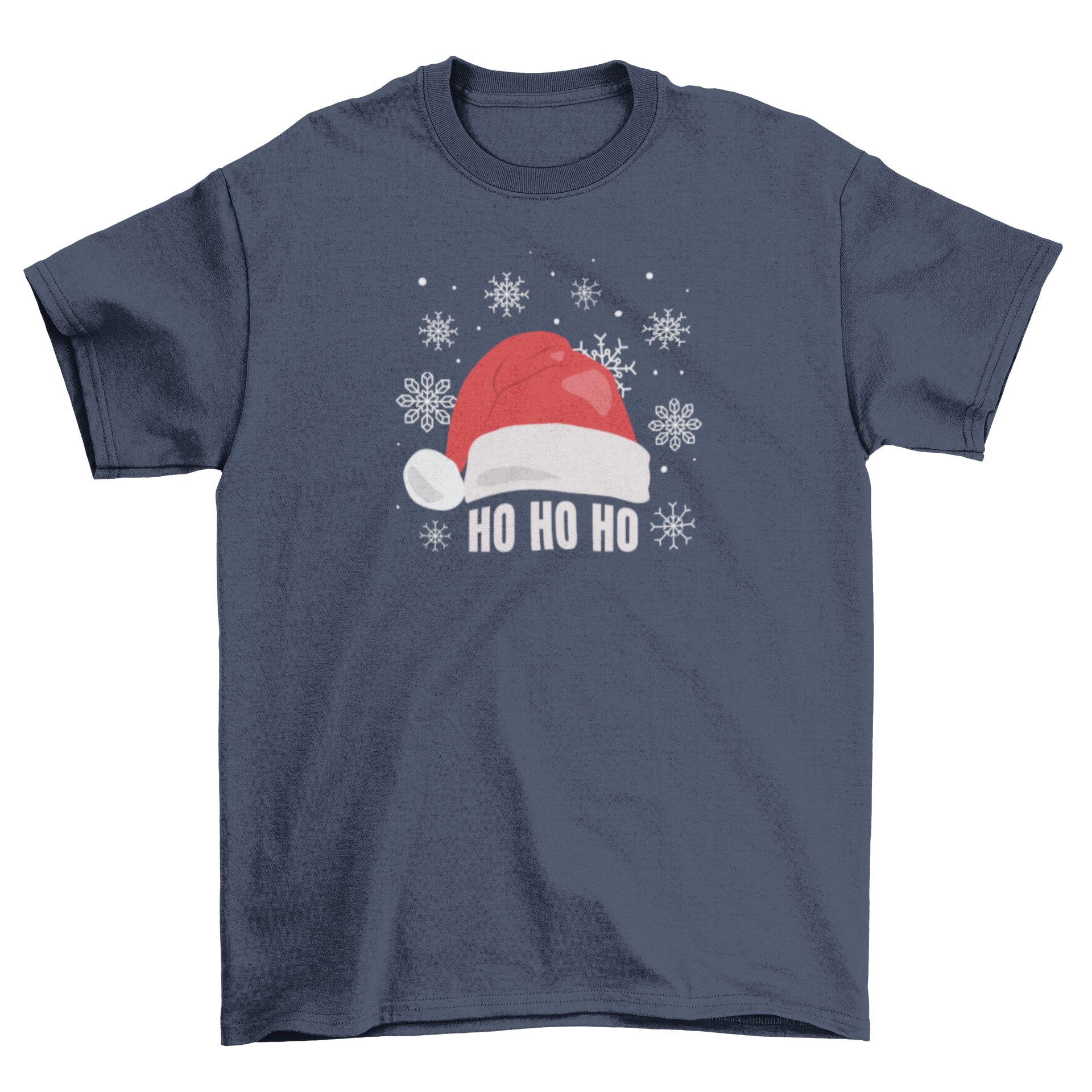 A festive T-shirt featuring a Santa hat and the text 'HO HO HO', perfect for Christmas celebrations.