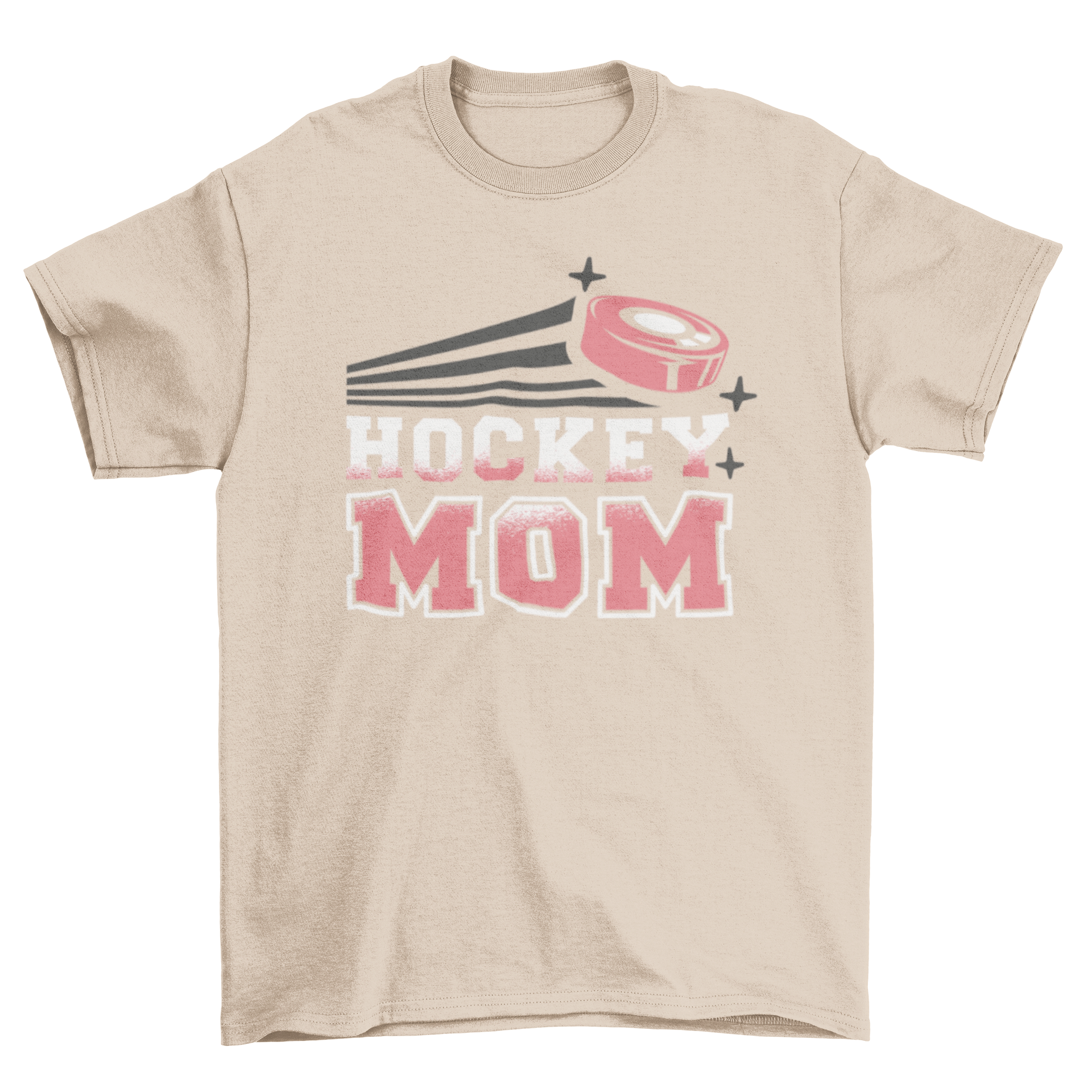 A stylish t-shirt featuring the quote 'Hockey Mom' in bold letters, perfect for proud hockey moms.