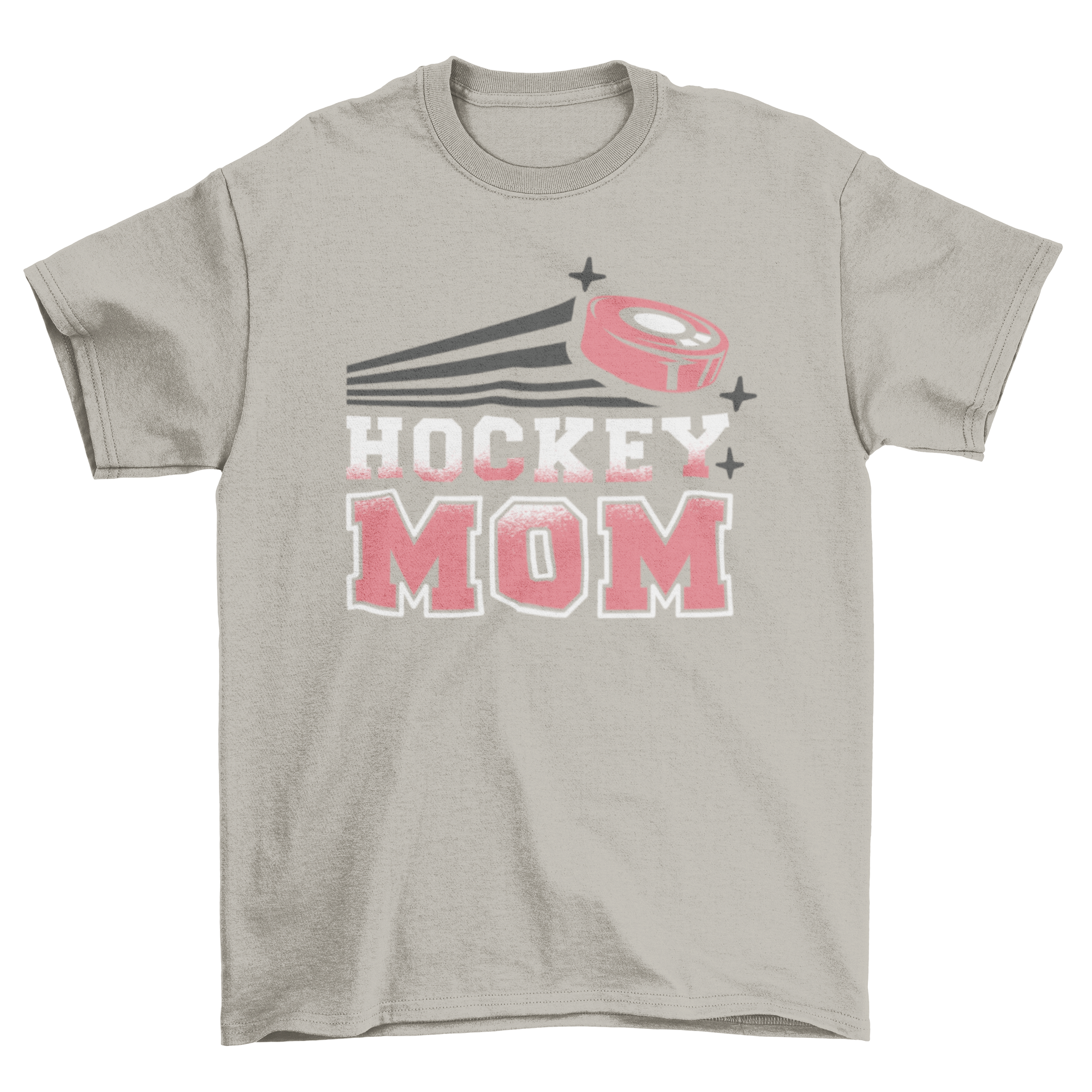 A stylish t-shirt featuring the quote 'Hockey Mom' in bold letters, perfect for proud hockey moms.