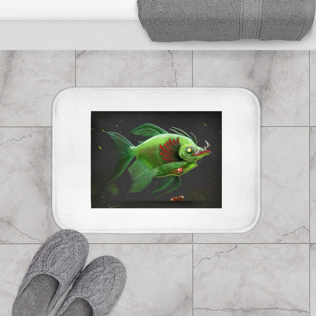 Hook Lung Jaw Bath Mat with anti-slip backing, showcasing stylish design and soft microfiber material.