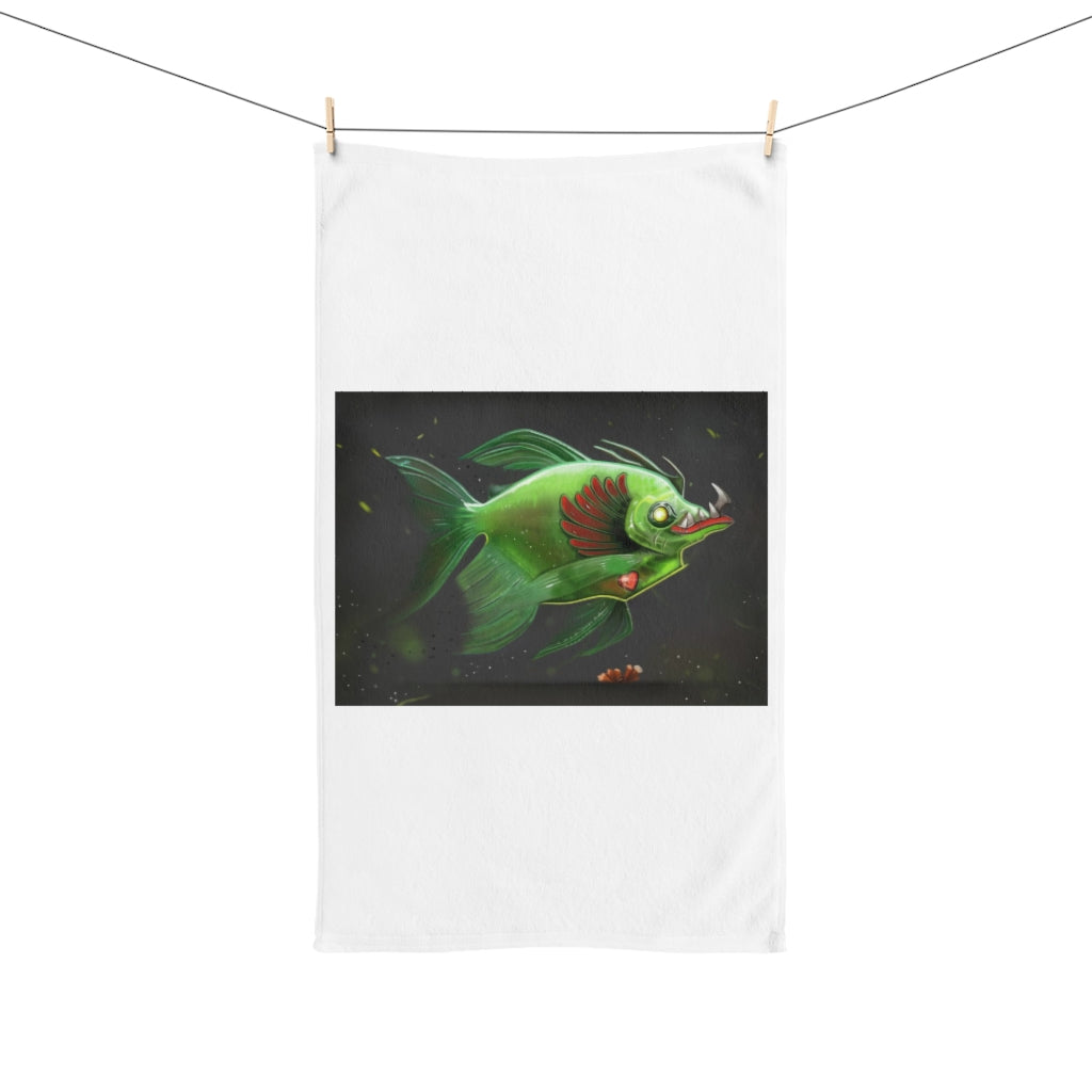 Hook Lung Jaw Hand Towel featuring a vibrant polyester front and soft cotton back, ideal for bathroom decor.