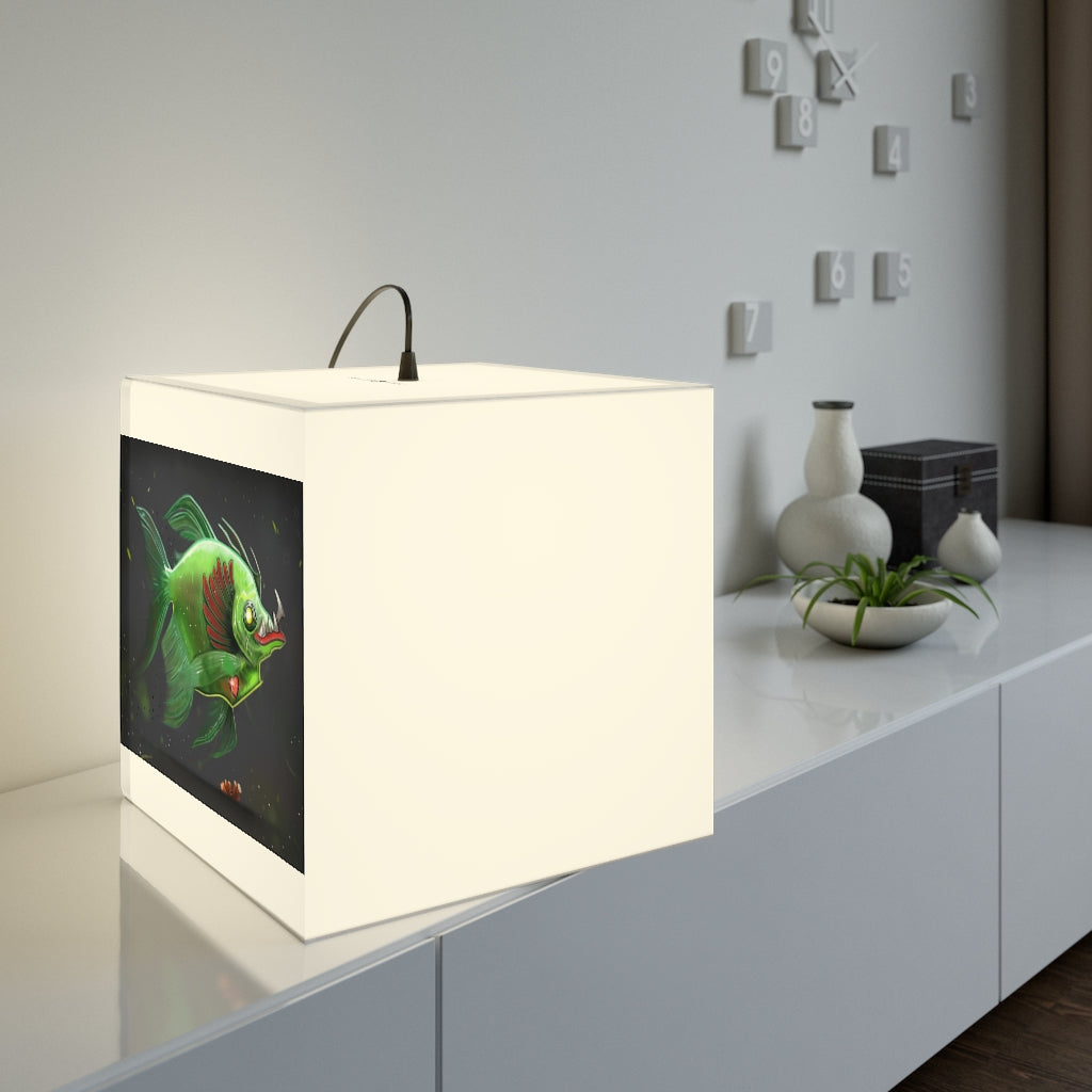 A stylish Hook Lung Jaw Personalized Lamp in a cube shape, showcasing its unique design and soft lighting, perfect for home decor.