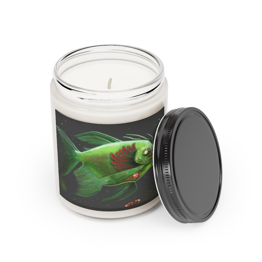 Hook Lung Jaw Scented Candle in a glass container, featuring a permanent label, available in Cinnamon Stick and Vanilla scents.