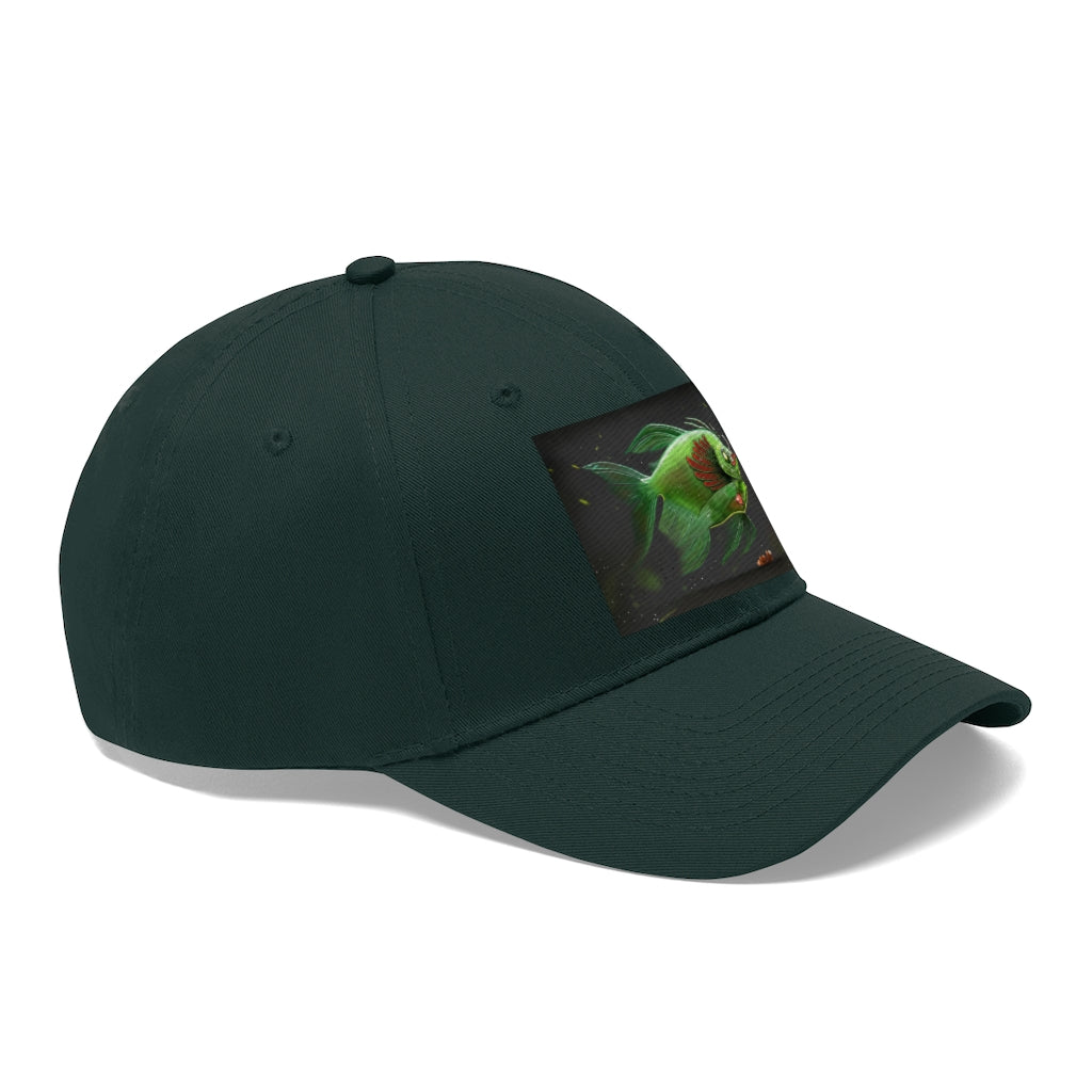 Hook Lung Jaw Unisex Twill Hat in 100% cotton twill, featuring a classic 6-panel design and adjustable Velcro closure.