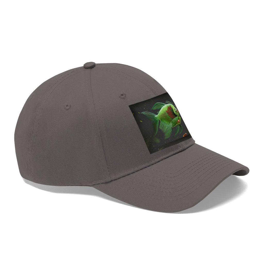 Hook Lung Jaw Unisex Twill Hat in 100% cotton twill, featuring a classic 6-panel design and adjustable Velcro closure.