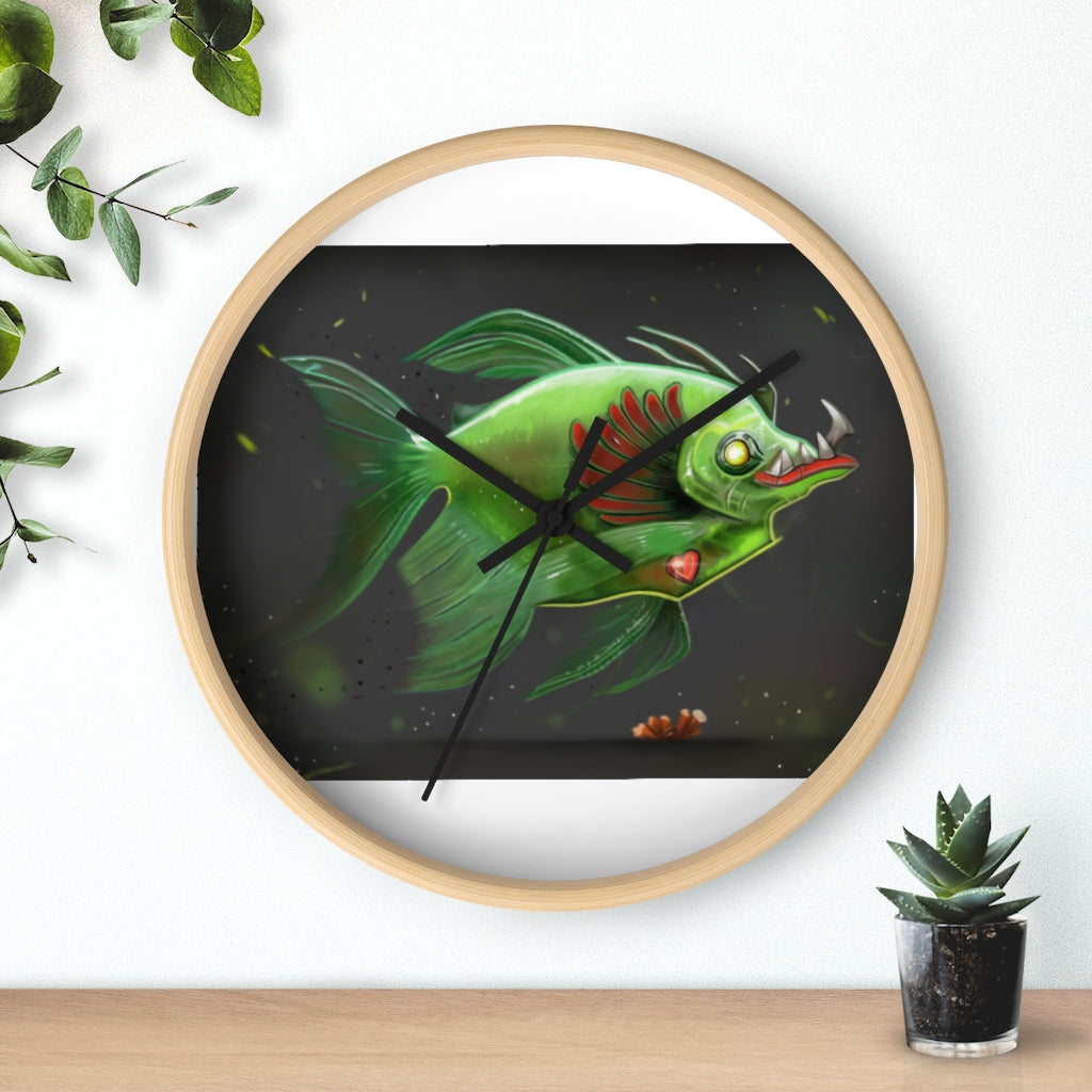 Hook Lung Jaw Wall Clock featuring a wooden frame and plexiglass face, ideal for indoor use.