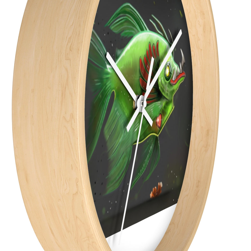 Hook Lung Jaw Wall Clock featuring a wooden frame and plexiglass face, ideal for indoor use.