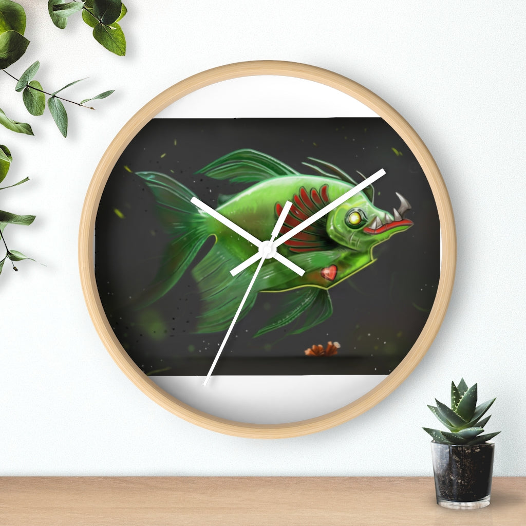 Hook Lung Jaw Wall Clock featuring a wooden frame and plexiglass face, ideal for indoor use.