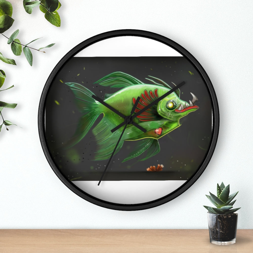 Hook Lung Jaw Wall Clock featuring a wooden frame and plexiglass face, ideal for indoor use.