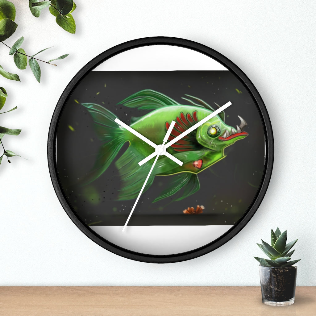 Hook Lung Jaw Wall Clock featuring a wooden frame and plexiglass face, ideal for indoor use.