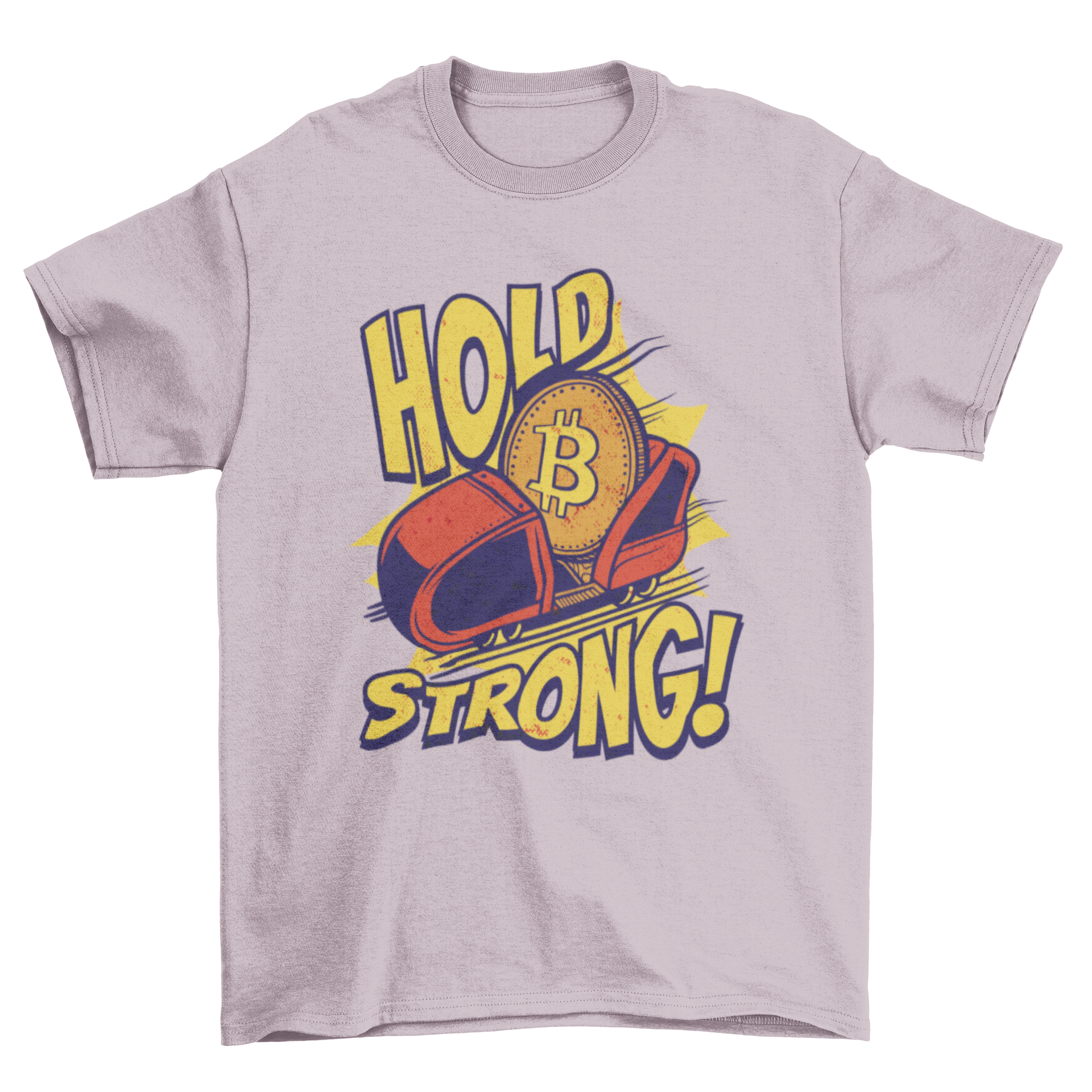 A stylish t-shirt featuring a sled design and the quote 'Hold Strong!' representing cryptocurrency enthusiasm.