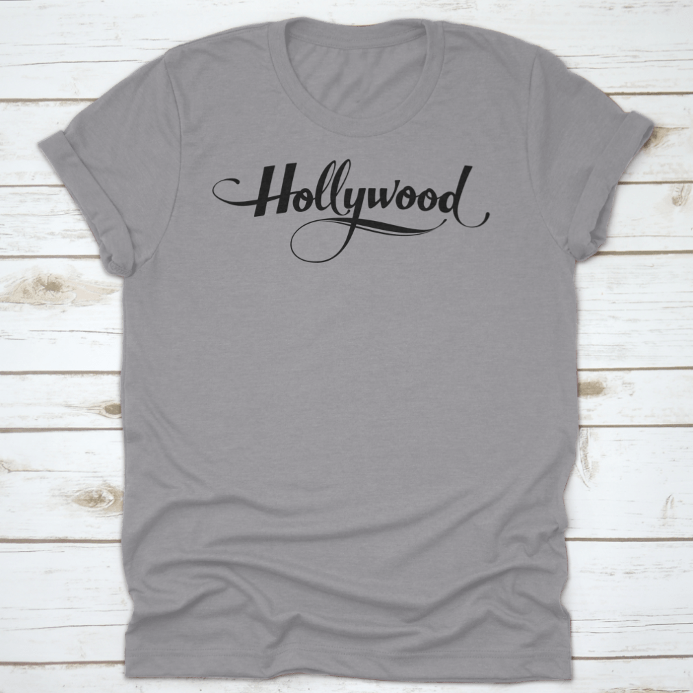 Hollywood Custom Calligraphy Text on a soft cotton fabric, showcasing its stylish design and quality craftsmanship.