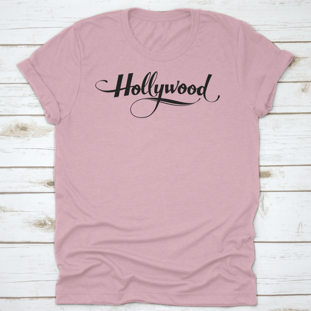 Hollywood Custom Calligraphy Text on a soft cotton fabric, showcasing its stylish design and quality craftsmanship.