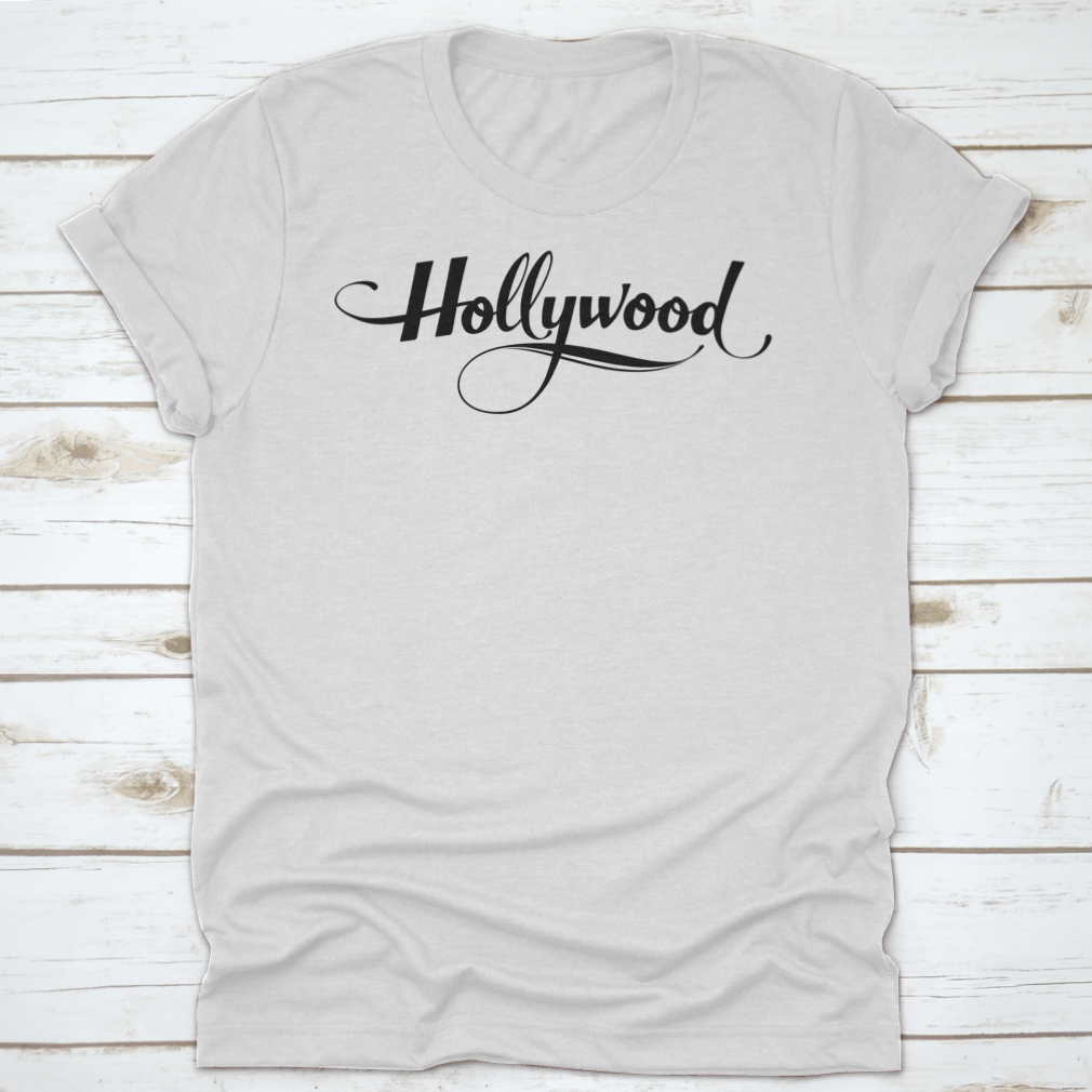 Hollywood Custom Calligraphy Text on a soft cotton fabric, showcasing its stylish design and quality craftsmanship.