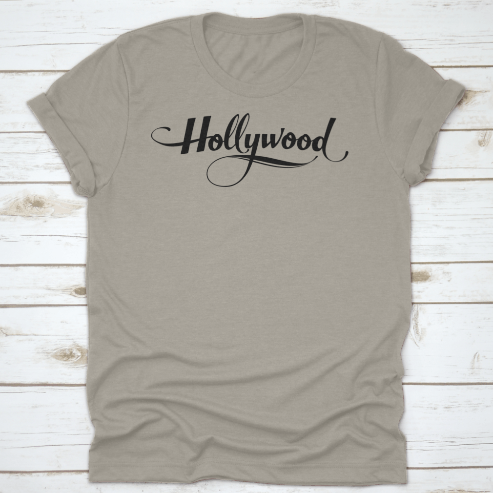 Hollywood Custom Calligraphy Text on a soft cotton fabric, showcasing its stylish design and quality craftsmanship.