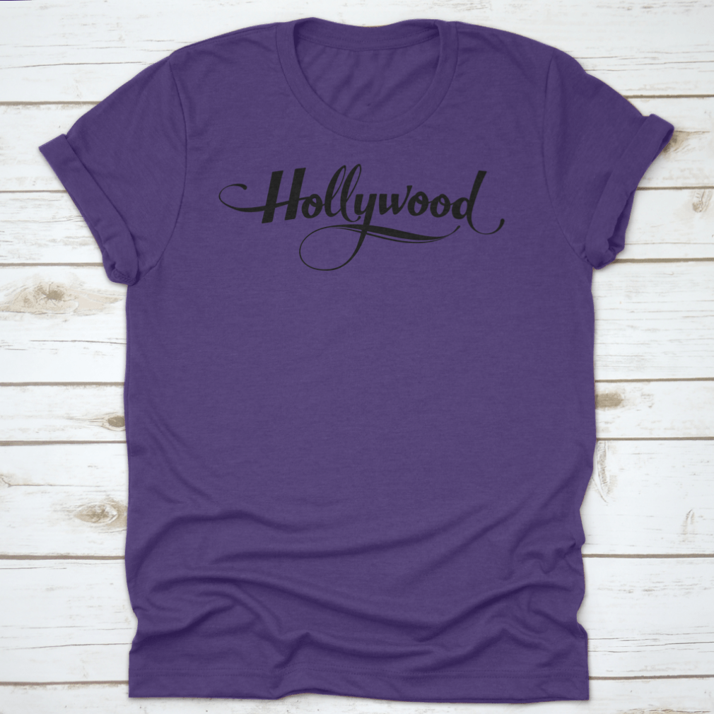 Hollywood Custom Calligraphy Text on a soft cotton fabric, showcasing its stylish design and quality craftsmanship.