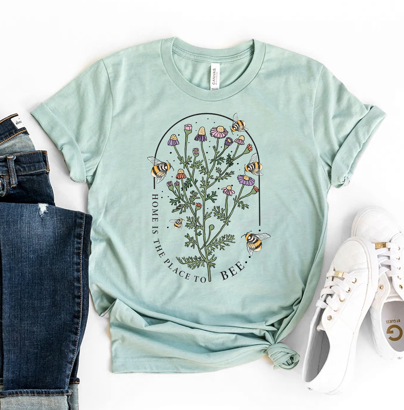 Home Is The Place To Bee T-shirt made from premium ring spun cotton, featuring a stylish design with soft textile flex print.