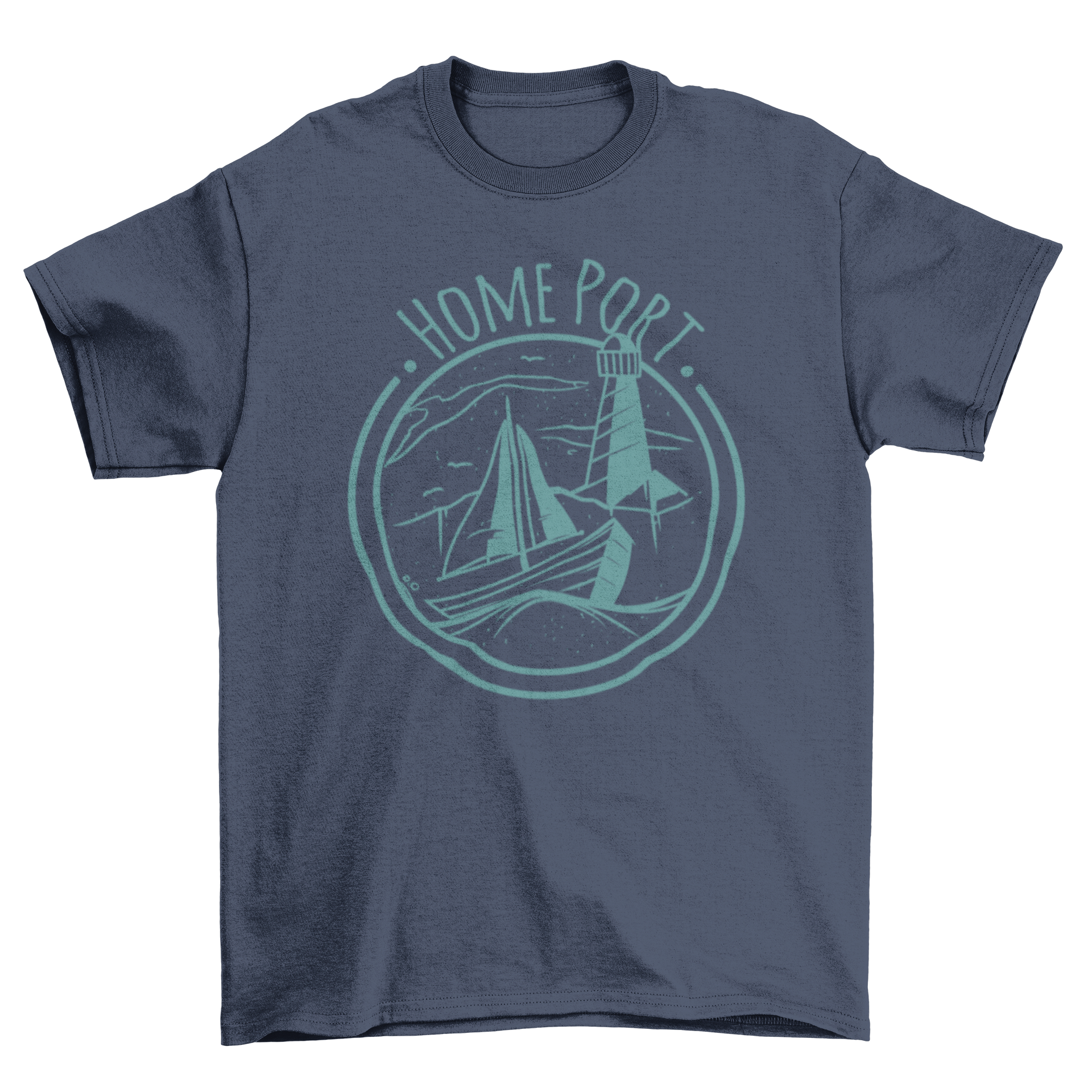 Home Port T-shirt featuring a ship illustration and caption, perfect for casual wear.