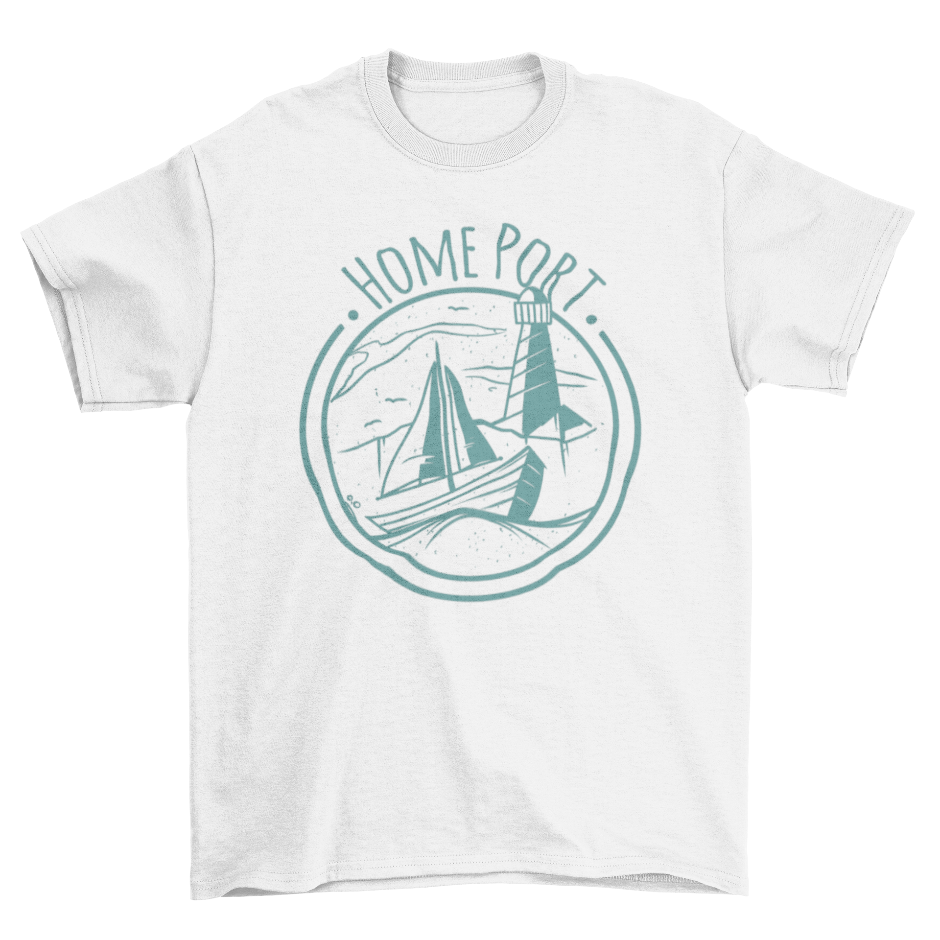 Home Port T-shirt featuring a ship illustration and caption, perfect for casual wear.