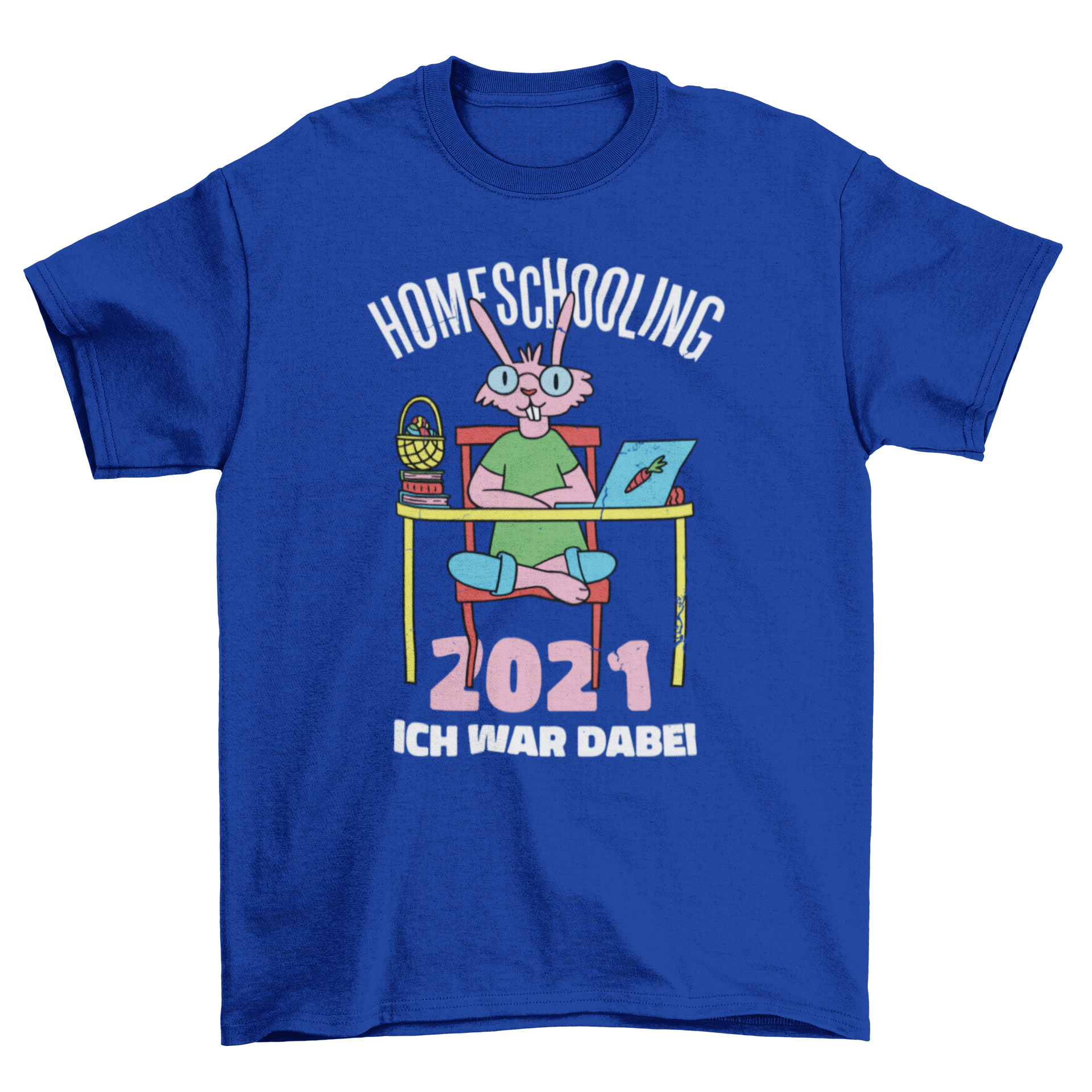 A cute t-shirt featuring a bunny in an online class setting, perfect for kids.