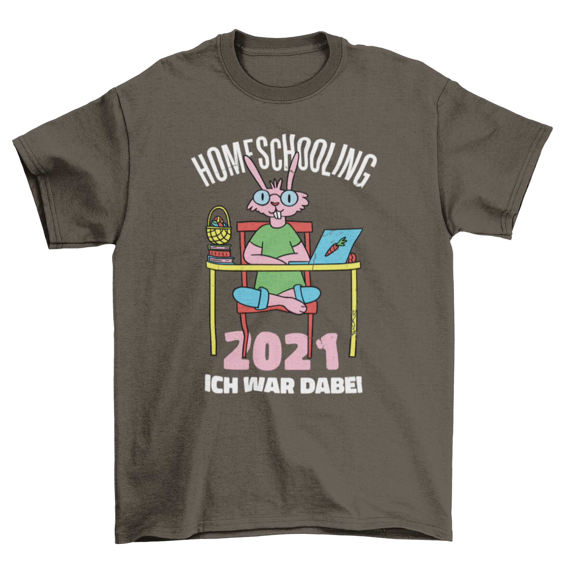 A cute t-shirt featuring a bunny in an online class setting, perfect for kids.