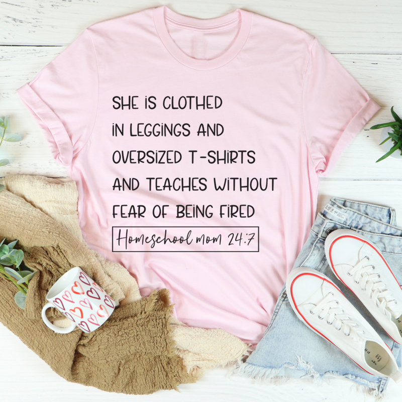 Homeschool Mom 24/7 T-Shirt in soft cotton, featuring double stitching for durability.