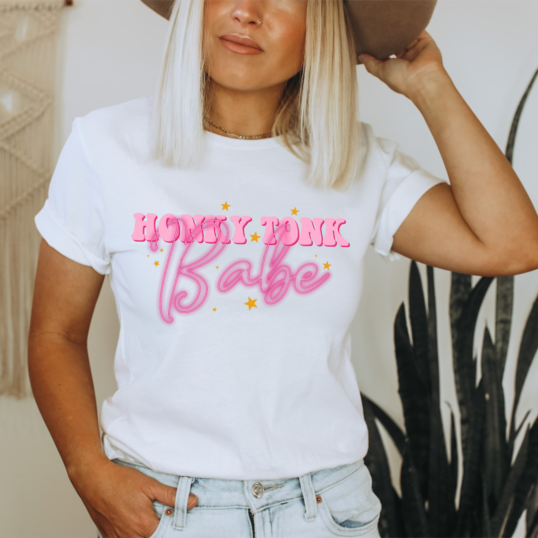 Honky Tonk Babe T-Shirt displayed on a mannequin, showcasing its soft cotton fabric and stylish design.