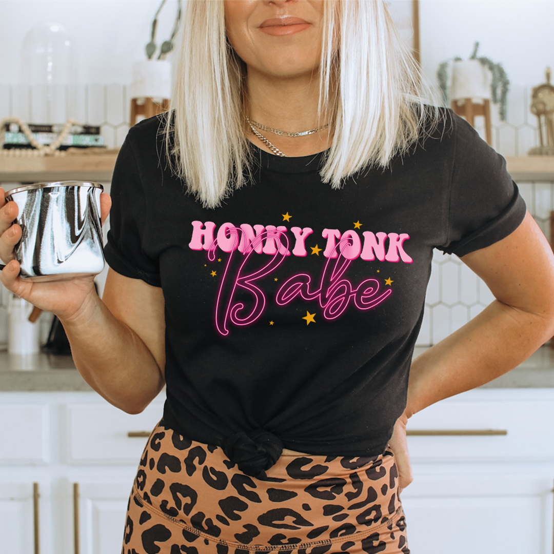 Honky Tonk Babe T-Shirt displayed on a mannequin, showcasing its soft cotton fabric and stylish design.