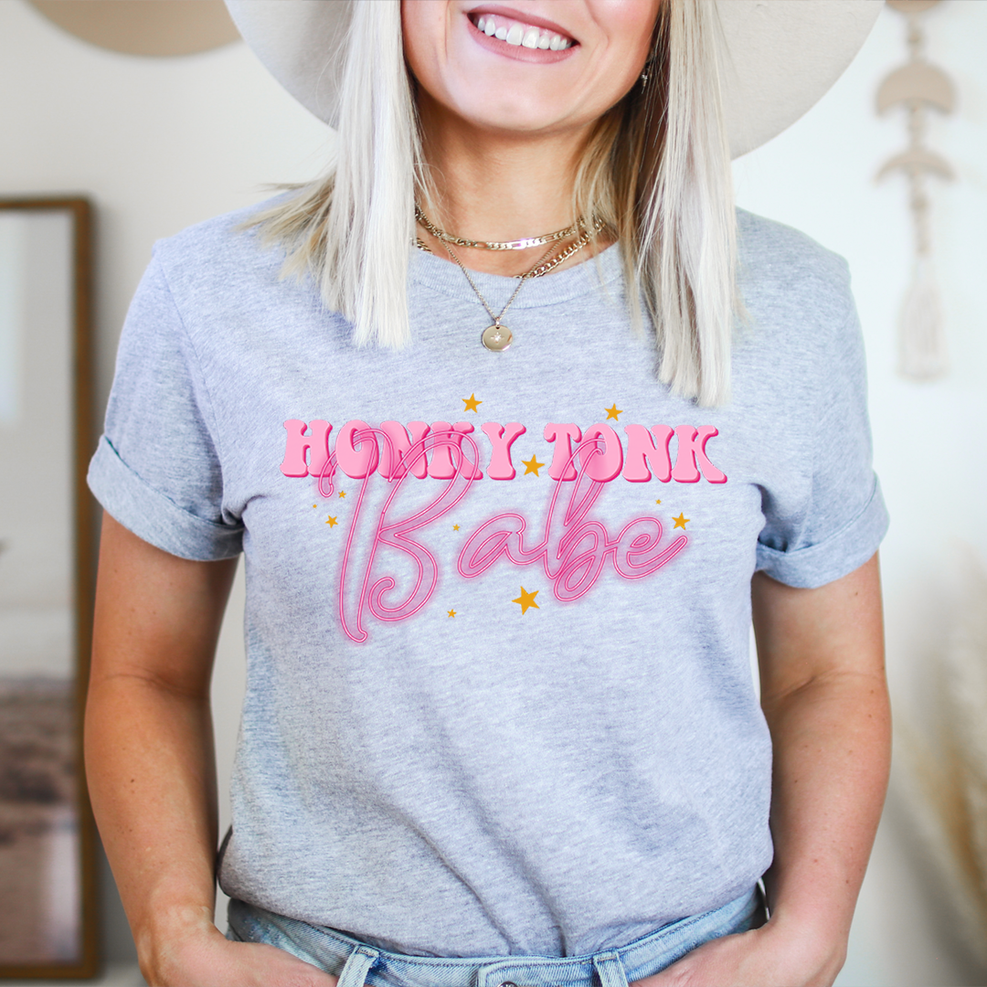 Honky Tonk Babe T-Shirt displayed on a mannequin, showcasing its soft cotton fabric and stylish design.