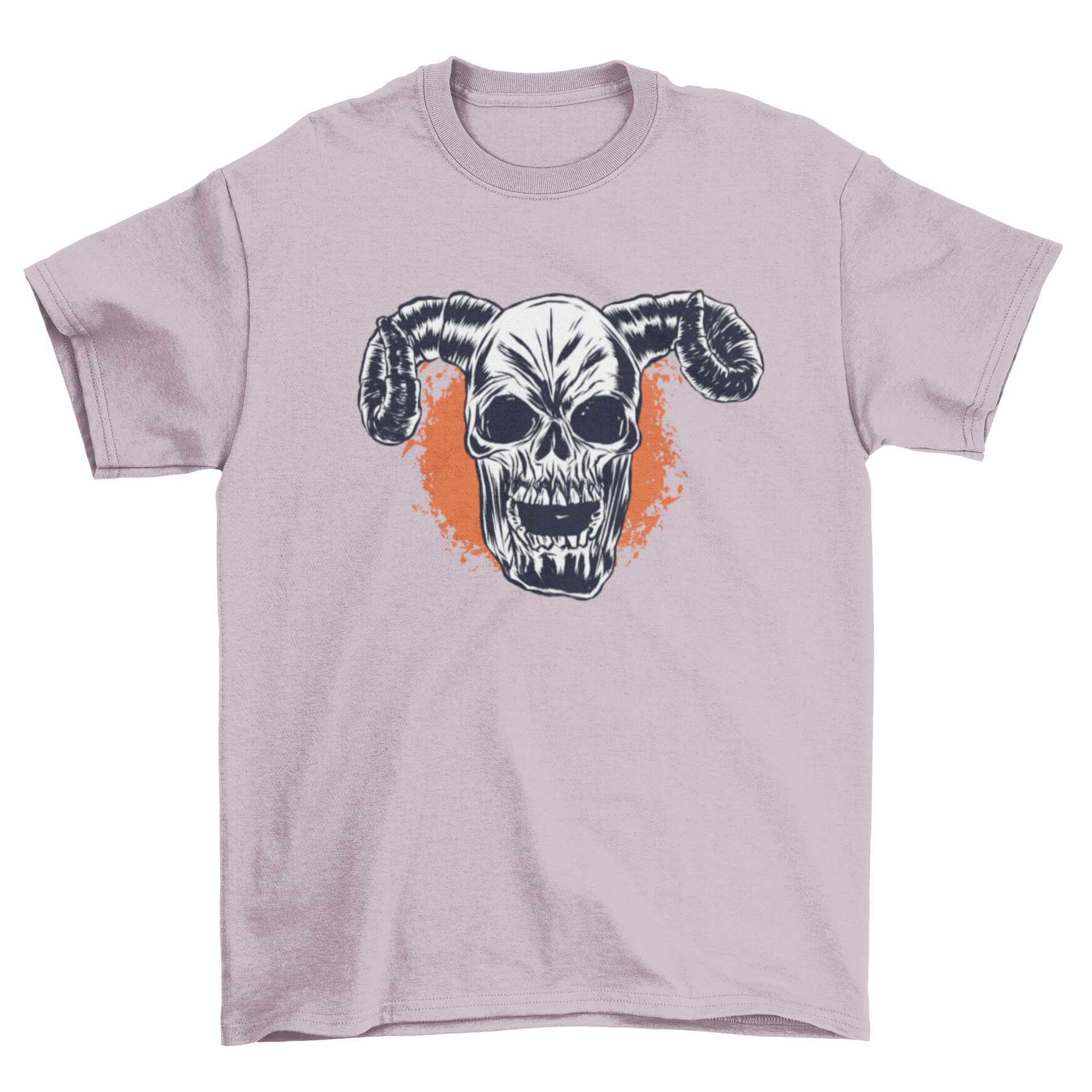 Horned Skull T-shirt featuring a dark horned skull illustration with a demoniac expression, perfect for edgy fashion enthusiasts.