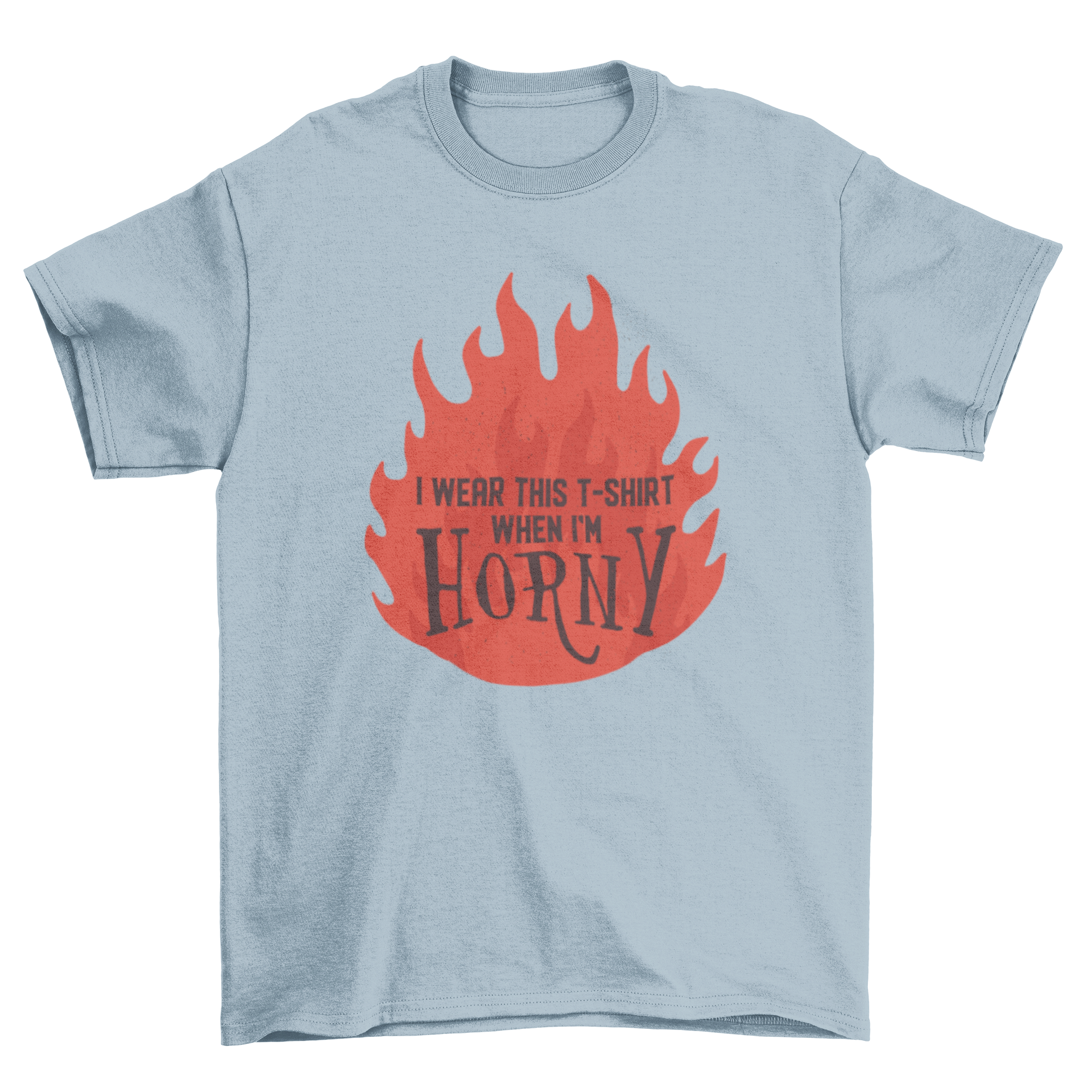 A playful t-shirt featuring the quote 'I wear this t-shirt when I'm horny' in bold letters.