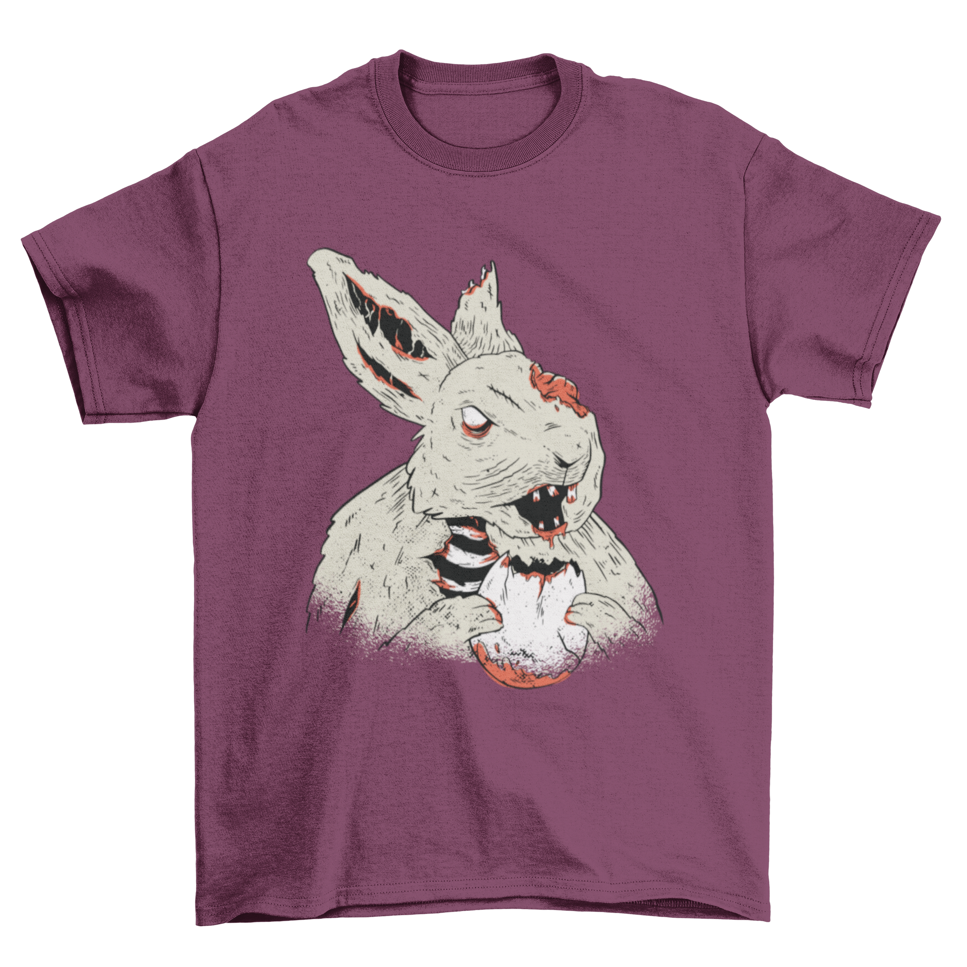 A creepy t-shirt featuring a chilling illustration of a dead bunny, perfect for horror fans.