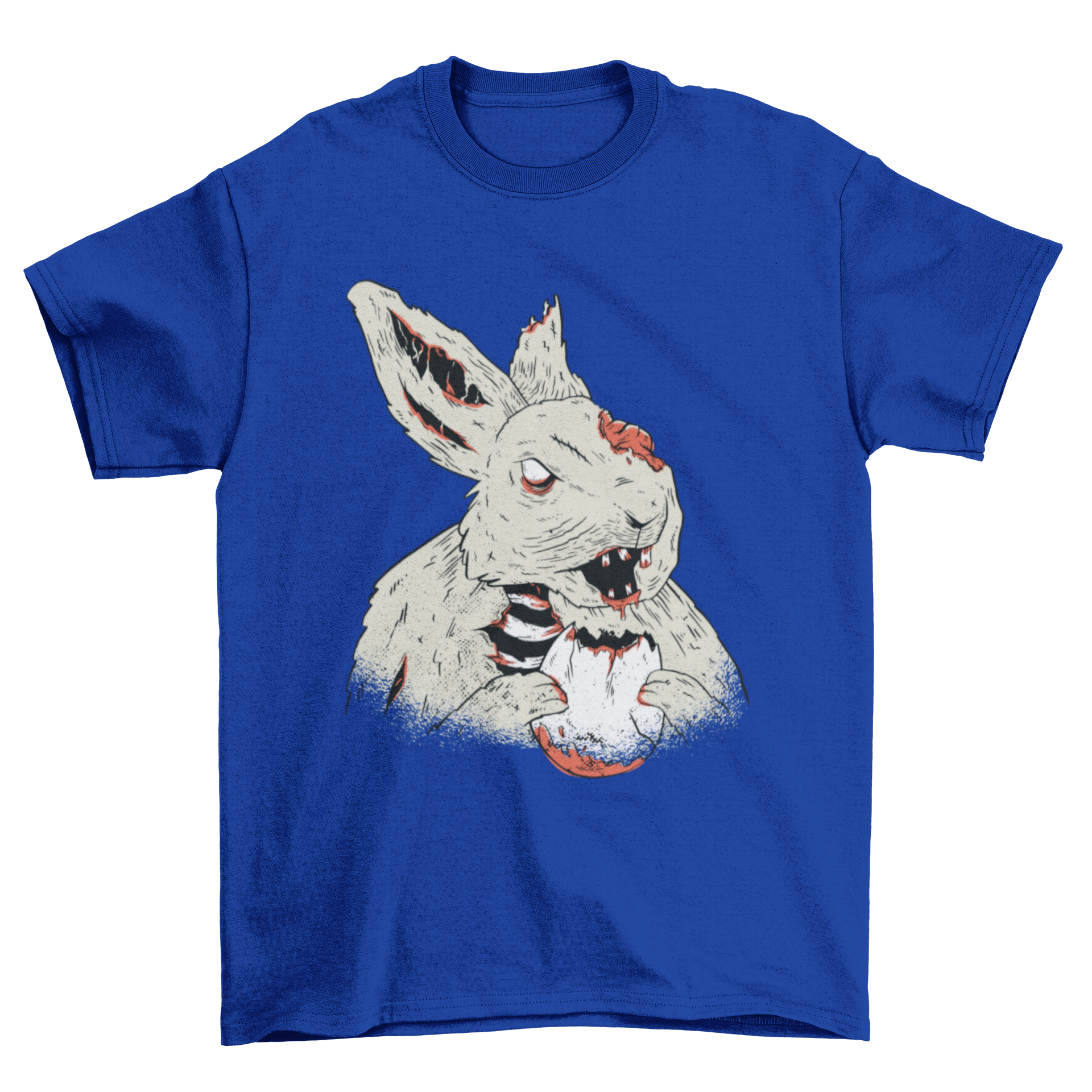 A creepy t-shirt featuring a chilling illustration of a dead bunny, perfect for horror fans.