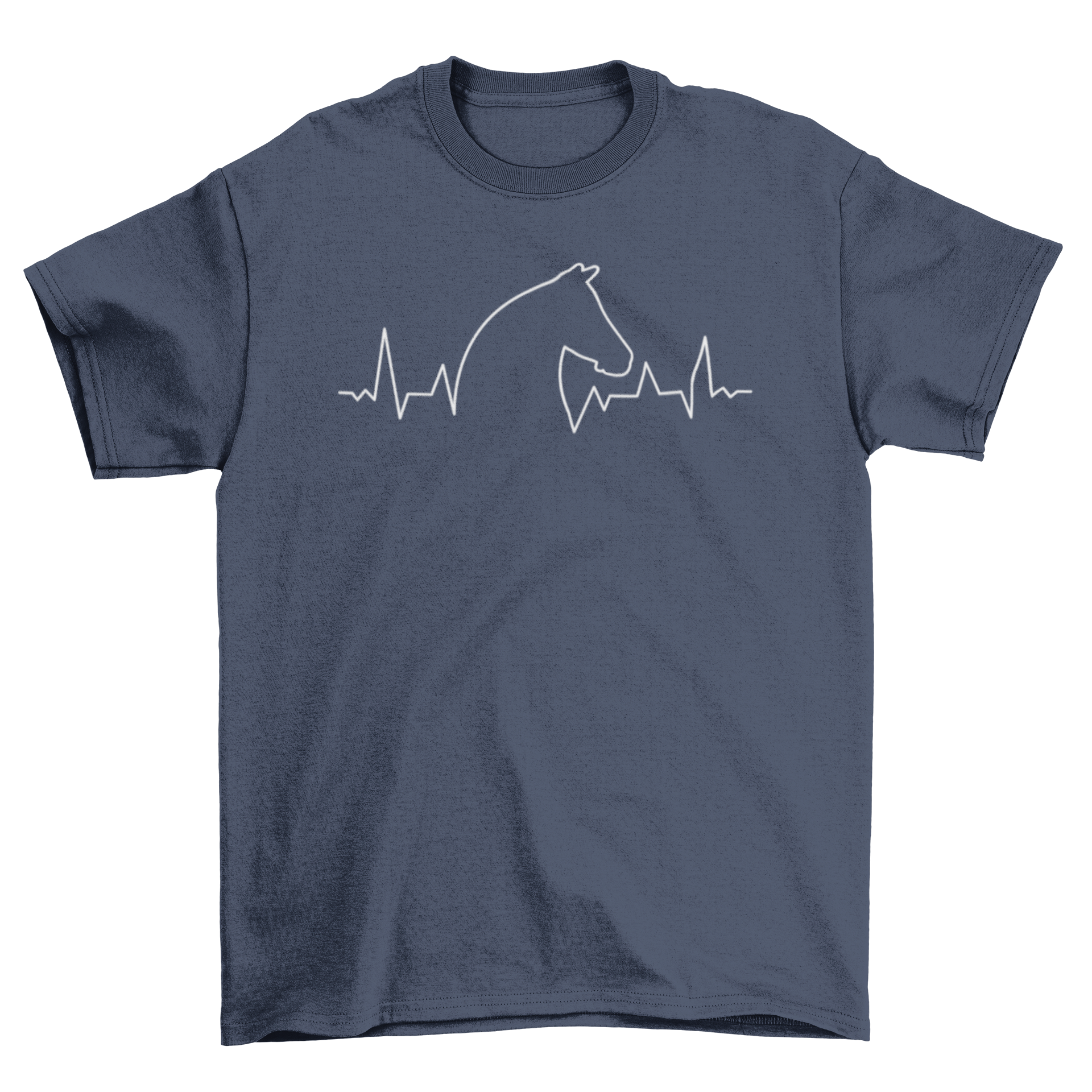 Horse Heartbeat T-Shirt featuring a silhouette of a horse's face integrated into a heartbeat line, perfect for horse lovers.