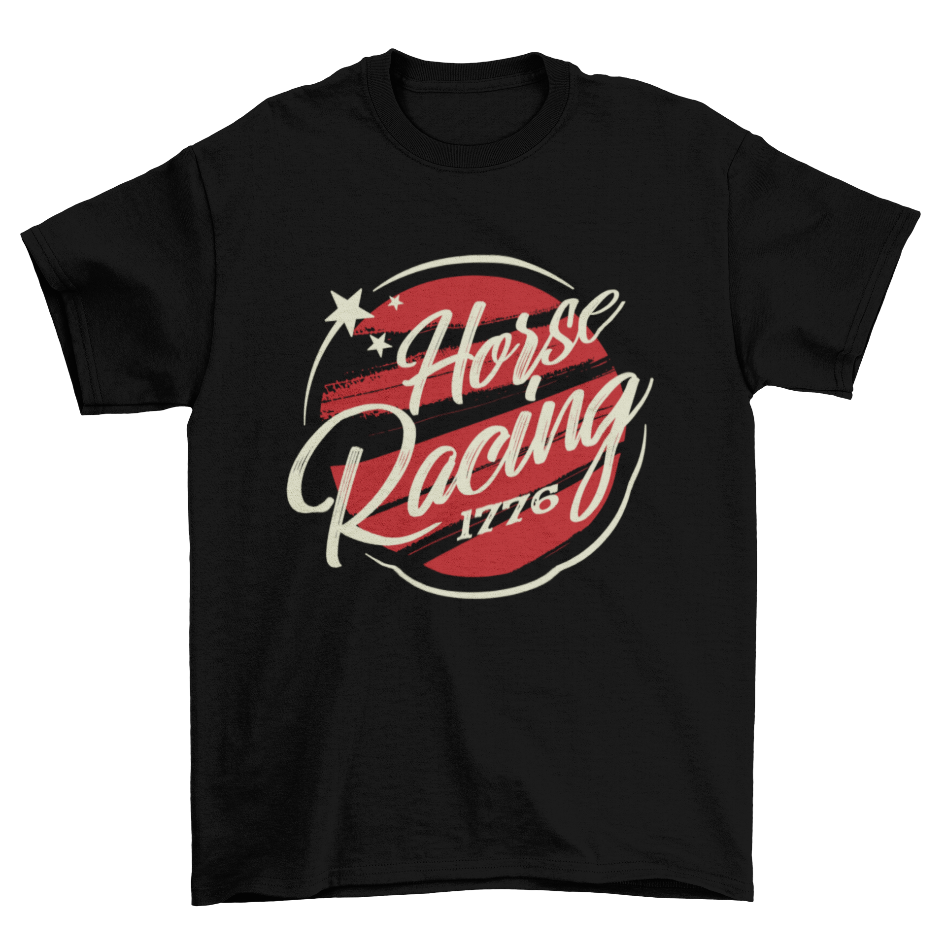 A stylish horse racing t-shirt featuring the quote 'Horse Racing 1776' in a bold design.