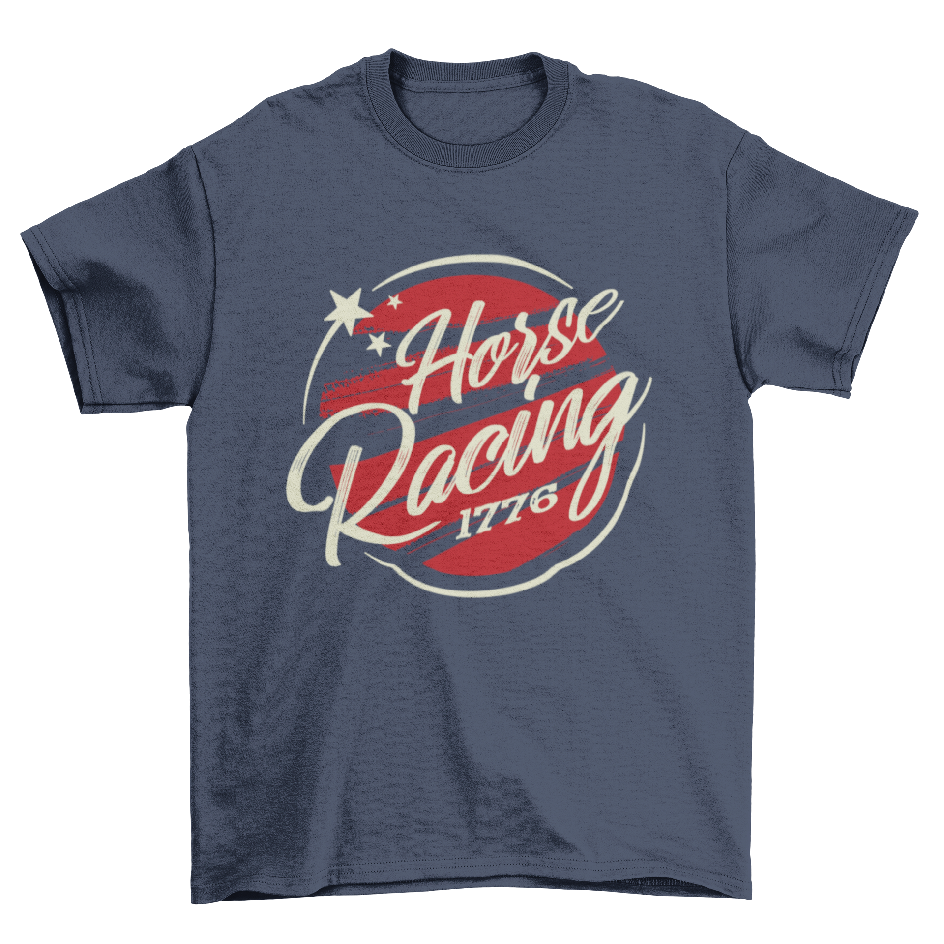 A stylish horse racing t-shirt featuring the quote 'Horse Racing 1776' in a bold design.