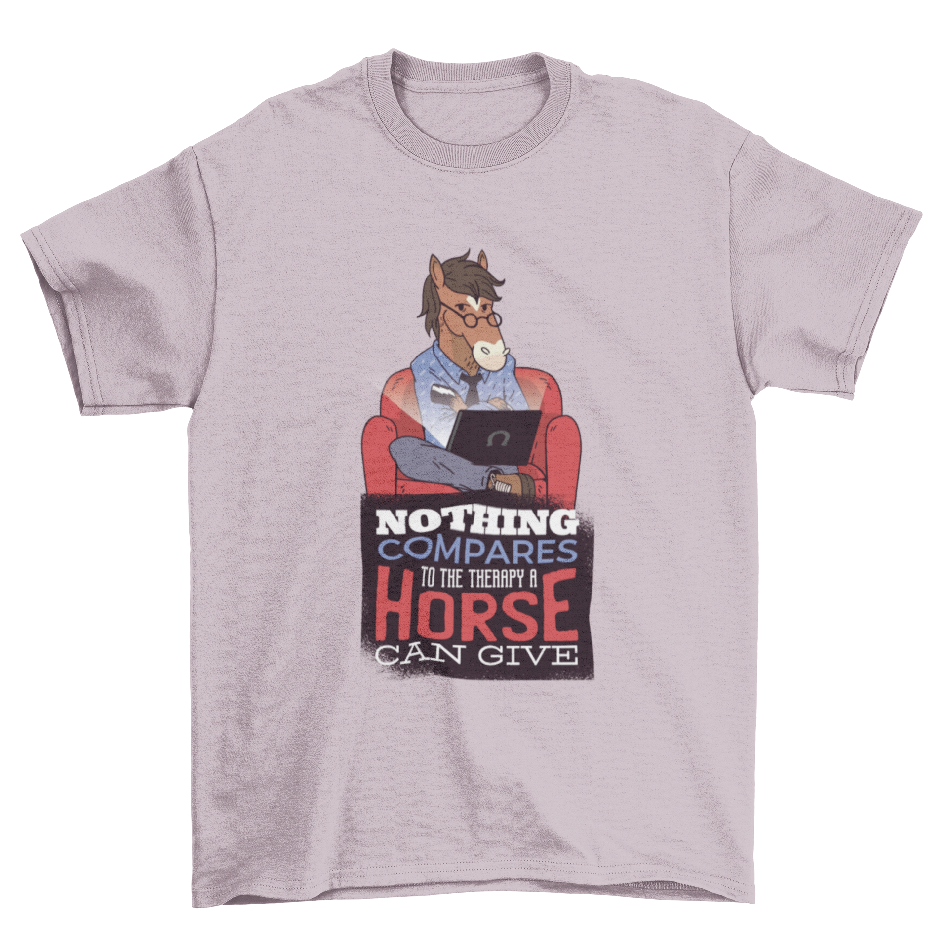 Horse Therapy T-Shirt featuring a smart horse design and an inspirational quote about the therapeutic benefits of horses.