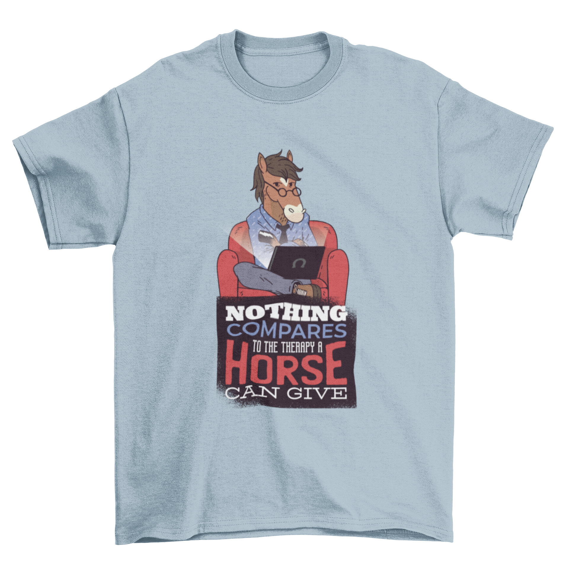 Horse Therapy T-Shirt featuring a smart horse design and an inspirational quote about the therapeutic benefits of horses.