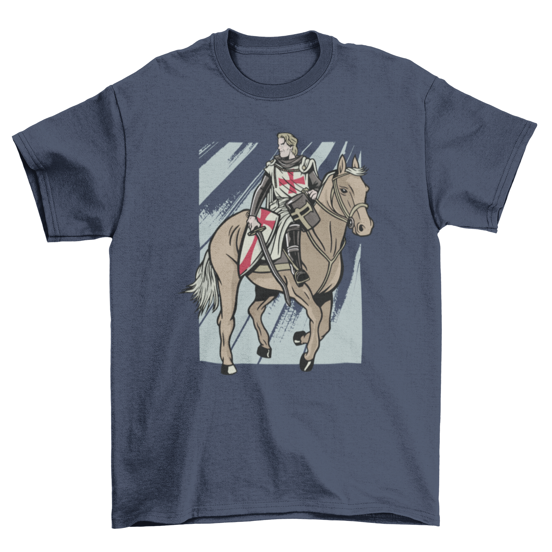 Horseriding Knight Templar T-shirt featuring a knight on horseback illustration.