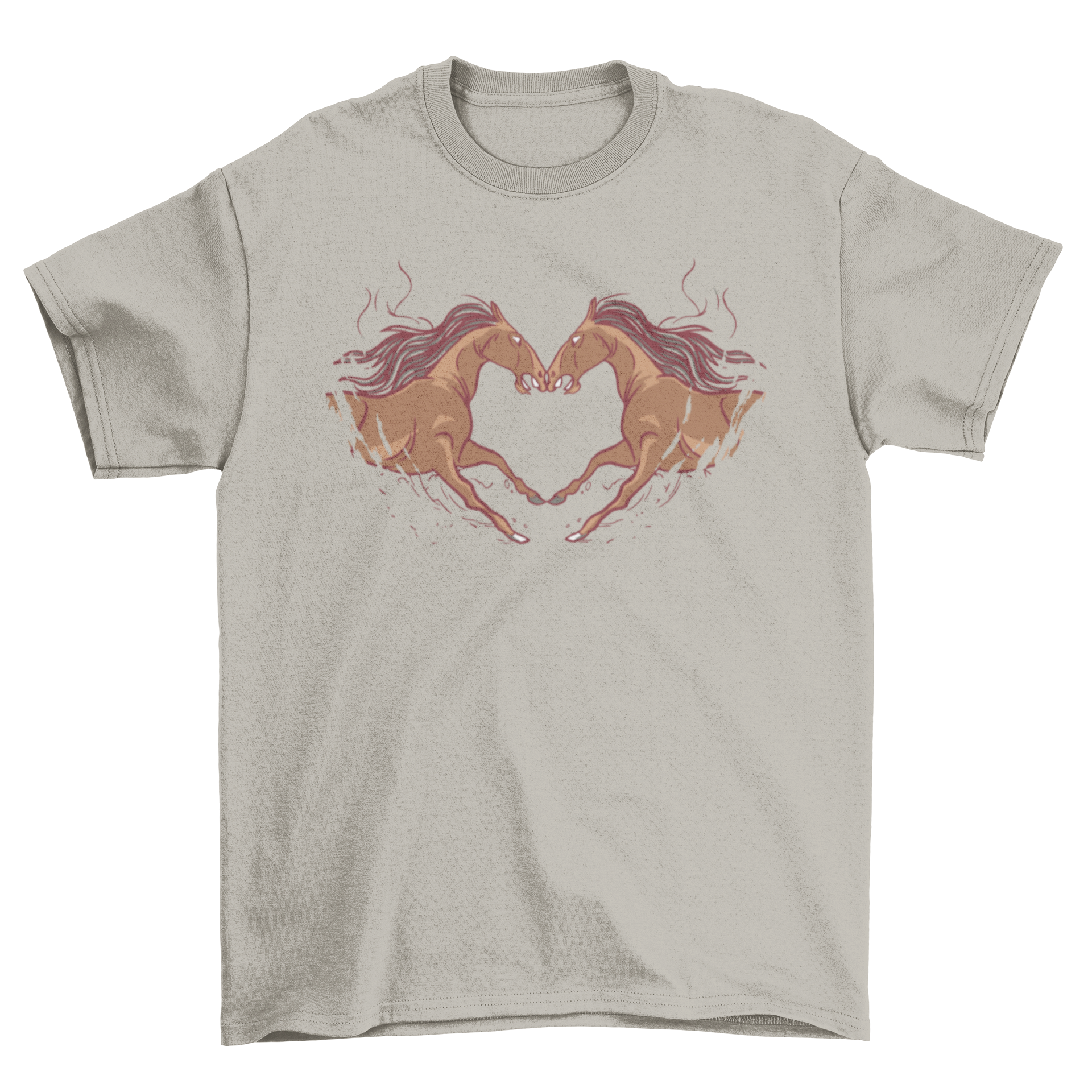 A cute t-shirt featuring two horses forming a heart shape with their bodies, perfect for horse lovers.